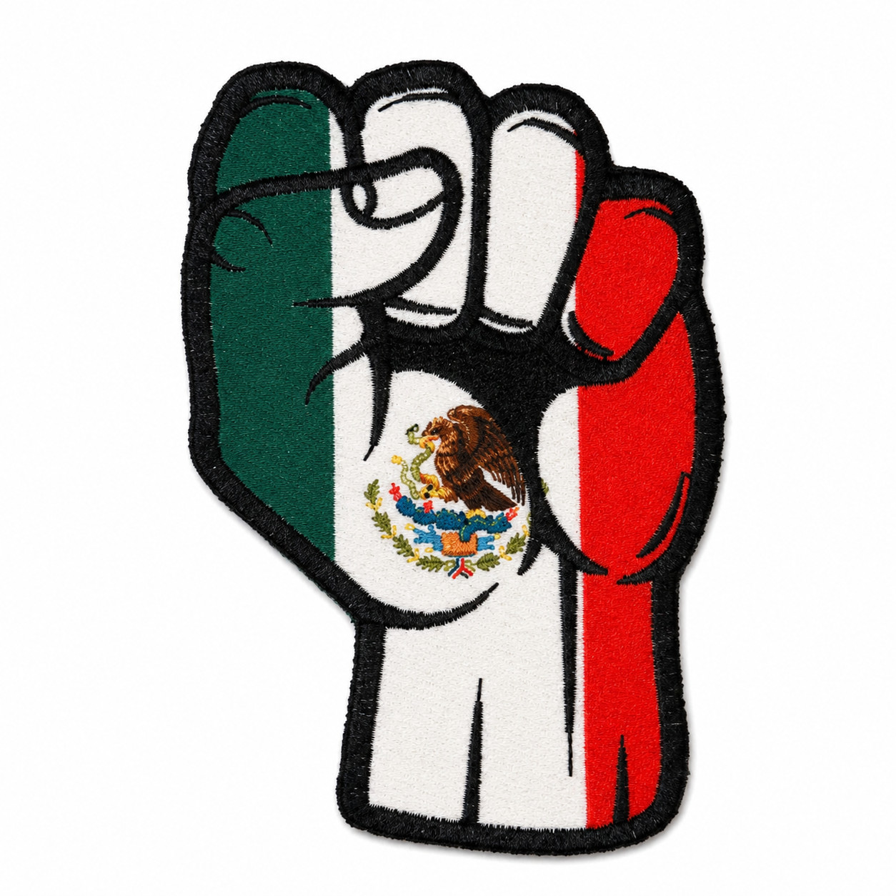 Mexican Flag Fist Iron On Patch 4x2.75 Inch Embroidered Mexico Pride Badge