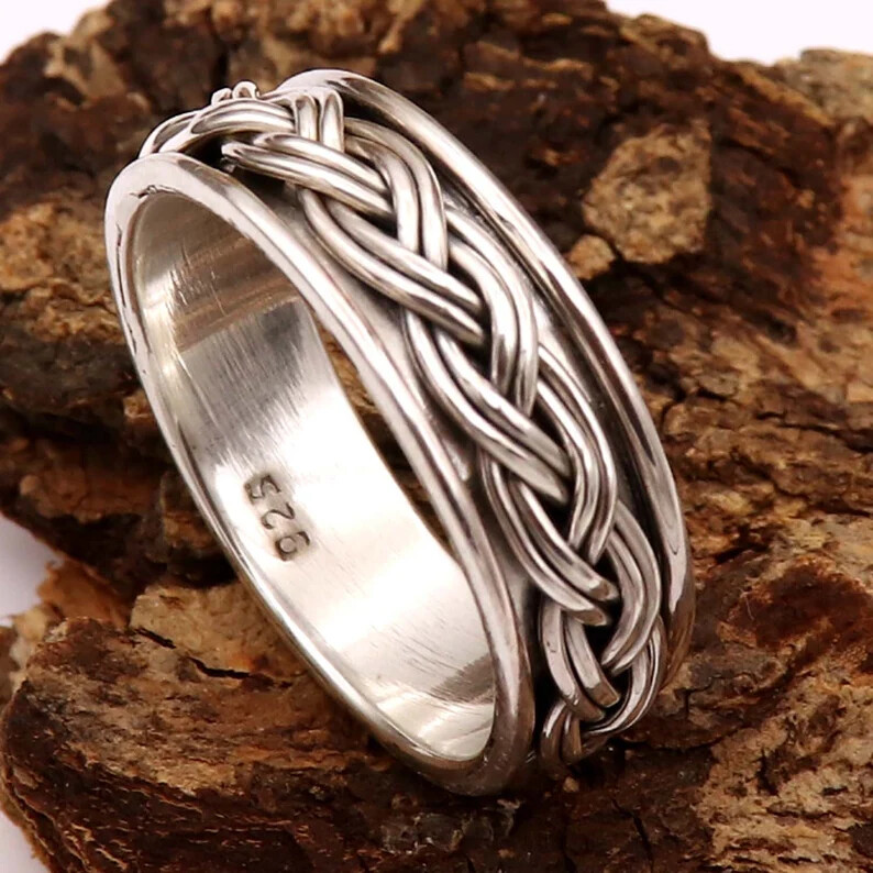 Solid 925 Sterling Silver Band& Spinner Meditation Handmade Ring All Size-U-96