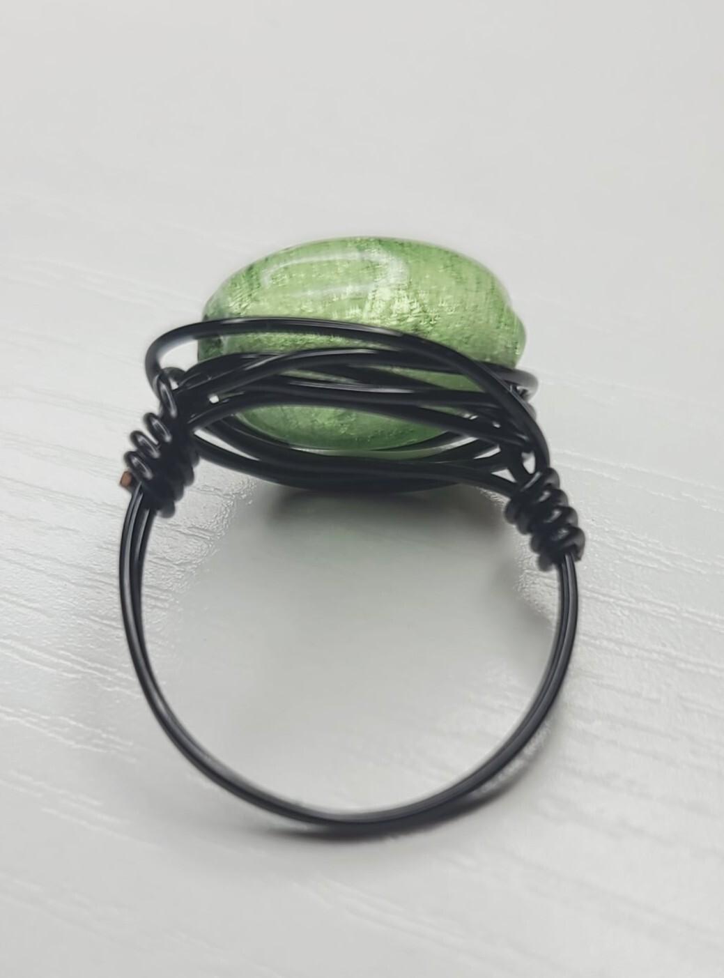 Handmade Wire Wrapped Ring Brilliant Green Bead Size 8.