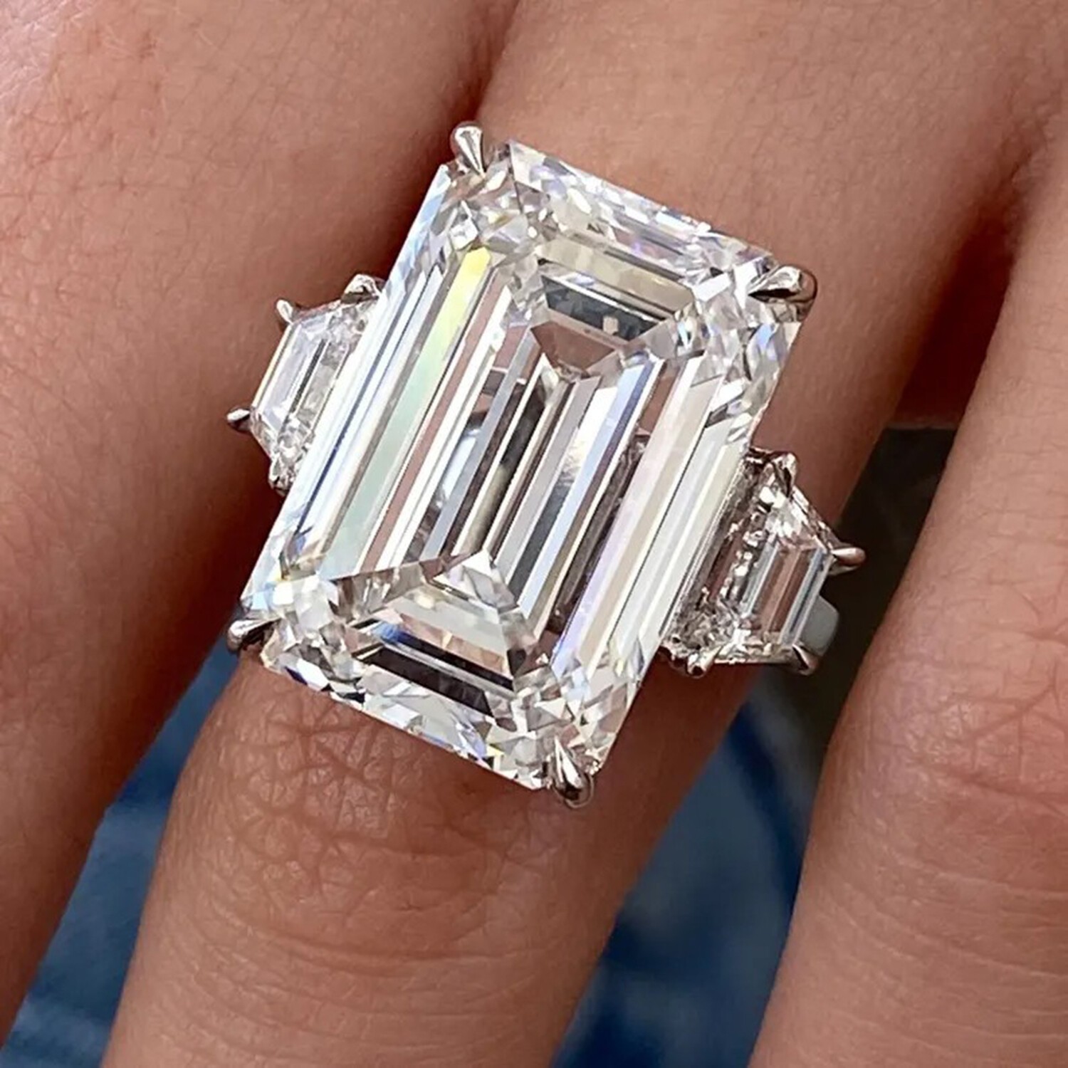 Wedding Gift 21.8 Ct Emerald Cut Lab Grown Wedding Ring Sterling Silver