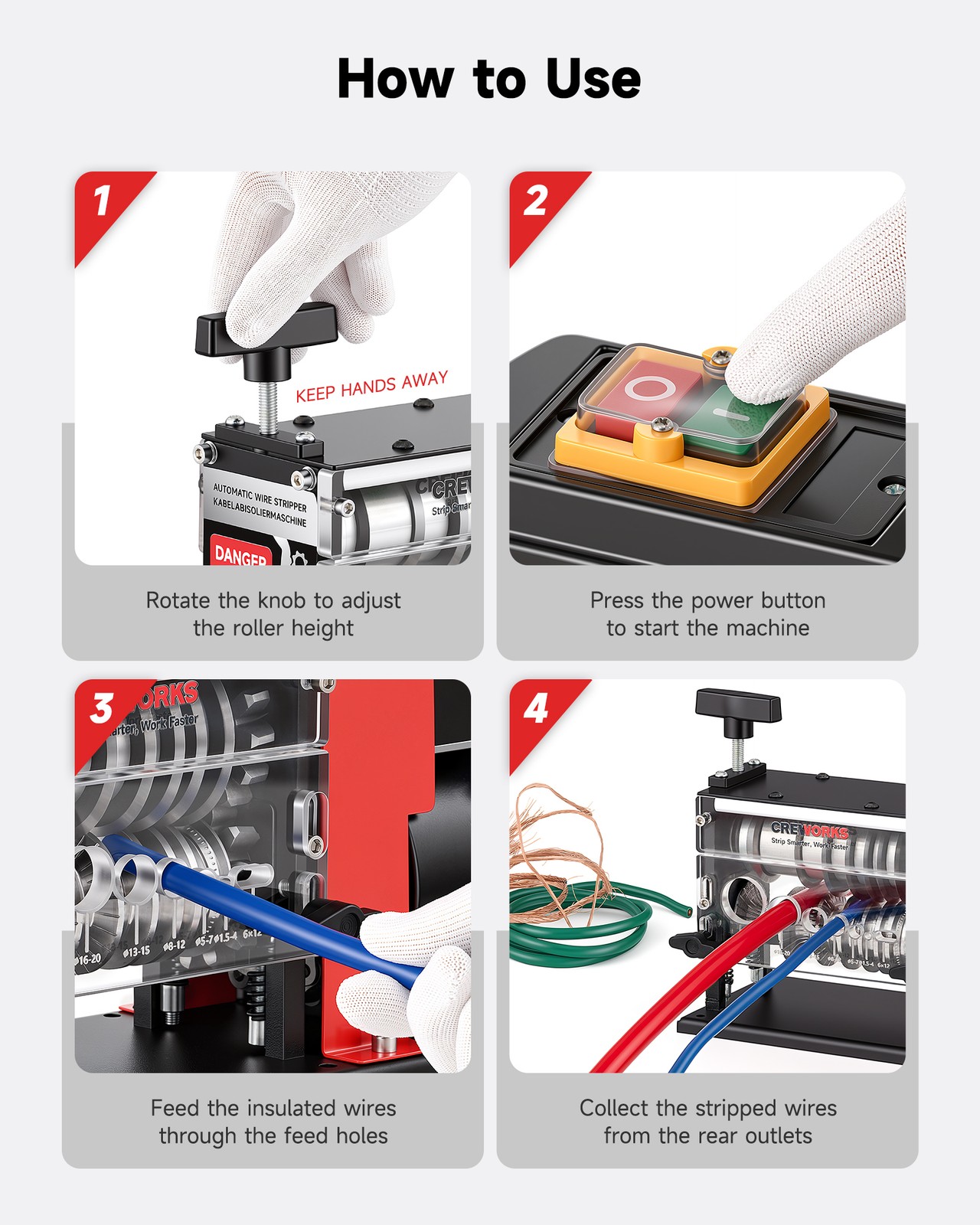 CREWORKS Automatic Wire Stripper Machine 7 Channels for 0.06-1.1 in Cables