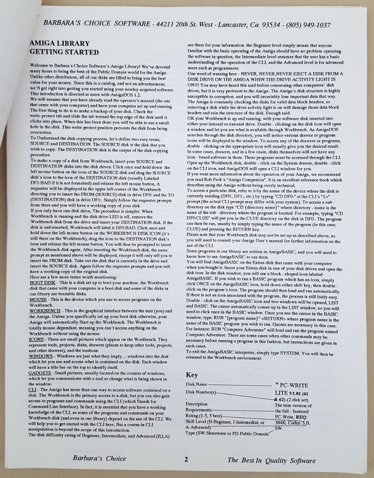 Barbara's Choice for Commodore Amiga and C64/C128 Computers '92 Software Catalog