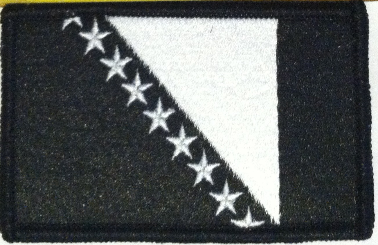 BOSNIA Flag Patch With VELCRO® Brand Fastener B & W Black Border Bosnian Emblem