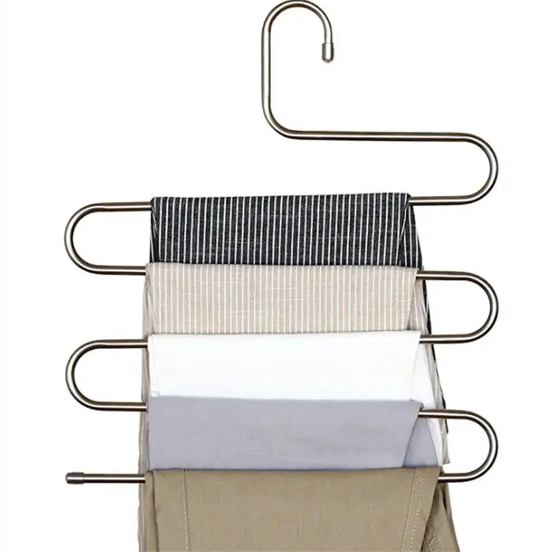 1Pc Storage Rack Stainless Steel Pants Rack Multi-Layer anti Slip S-Shaped Pants
