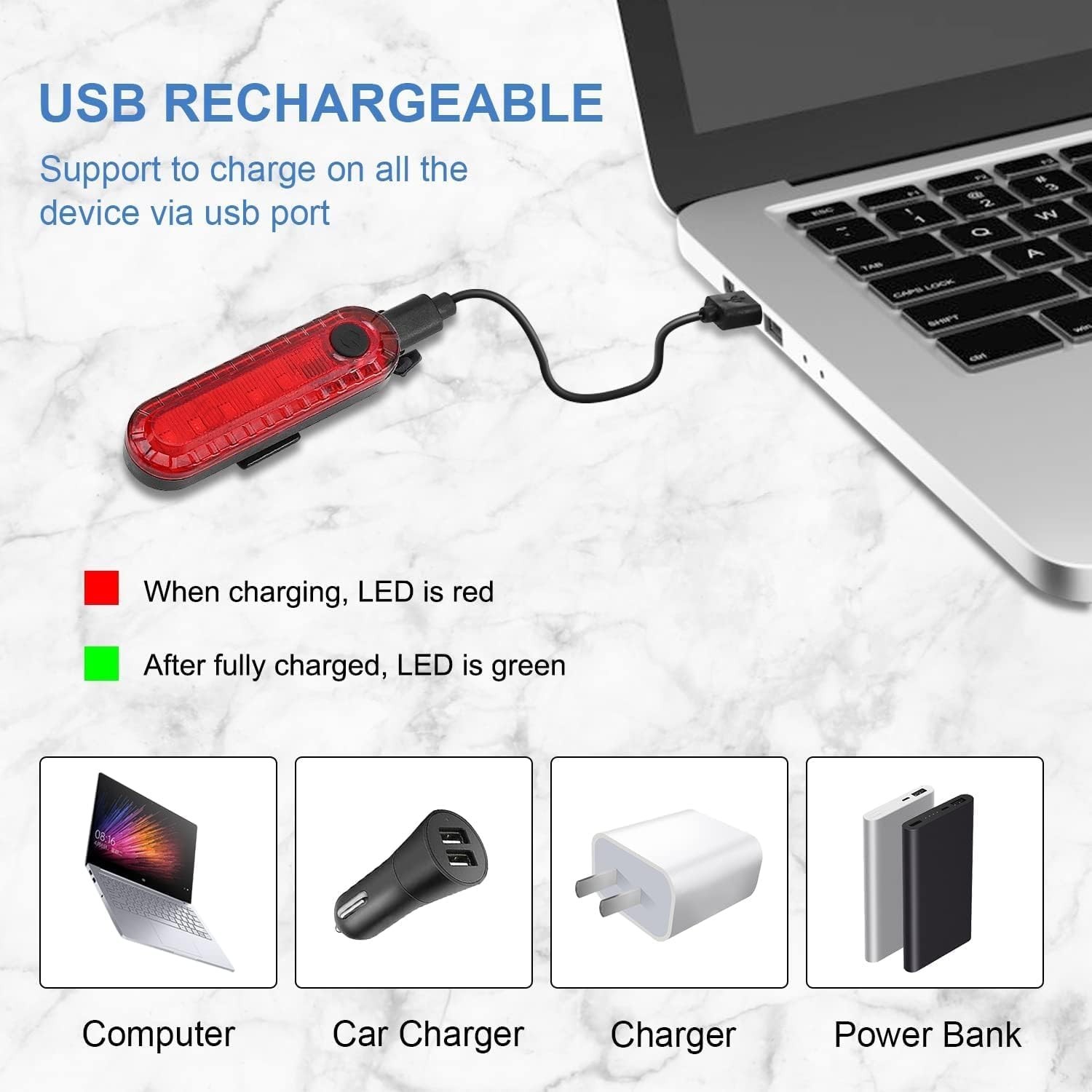 Lightweight 5-LED Bike Tail Light - Rechargeable, Easy Install, Multi-Modes