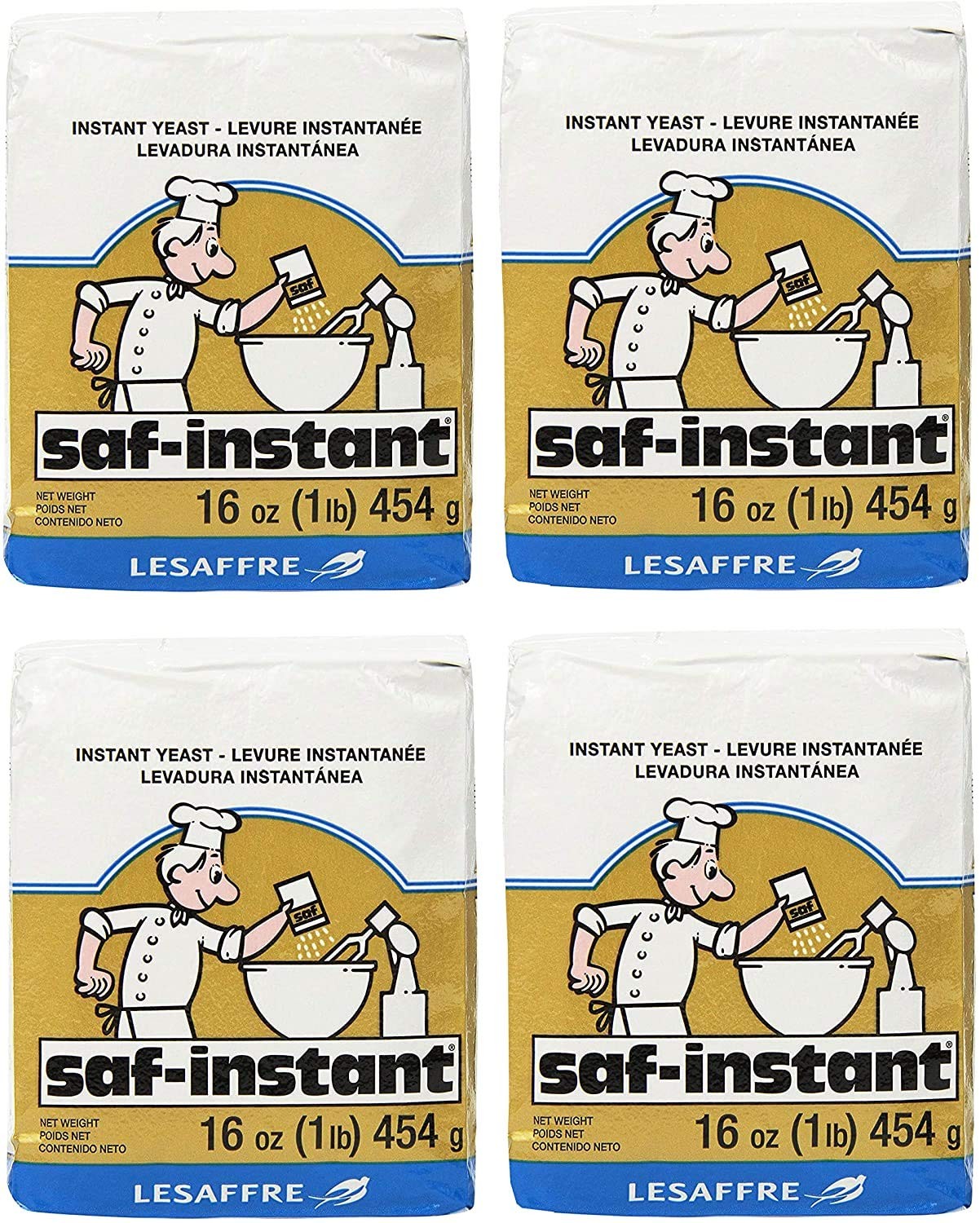 SAF LeSaffre Instant Yeast, yTpoVo 64 Ounce (Pack of 1), 4 Pack(1 Pound Gold)