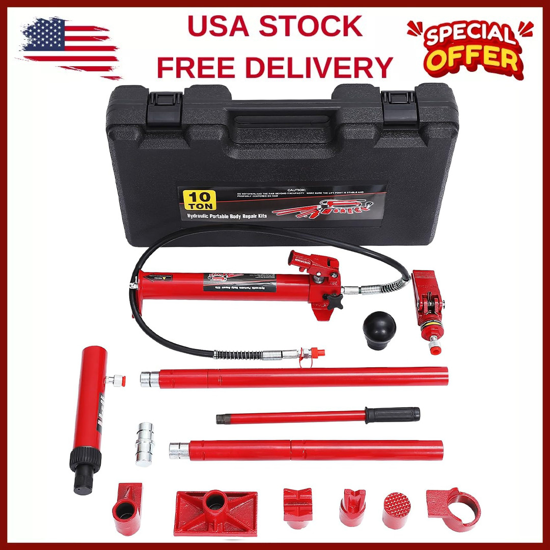 ⭐10Ton Porta Power Kit,Heavy Duty Lifting Jack Portable Hydraulic Jack w/Oil Hos