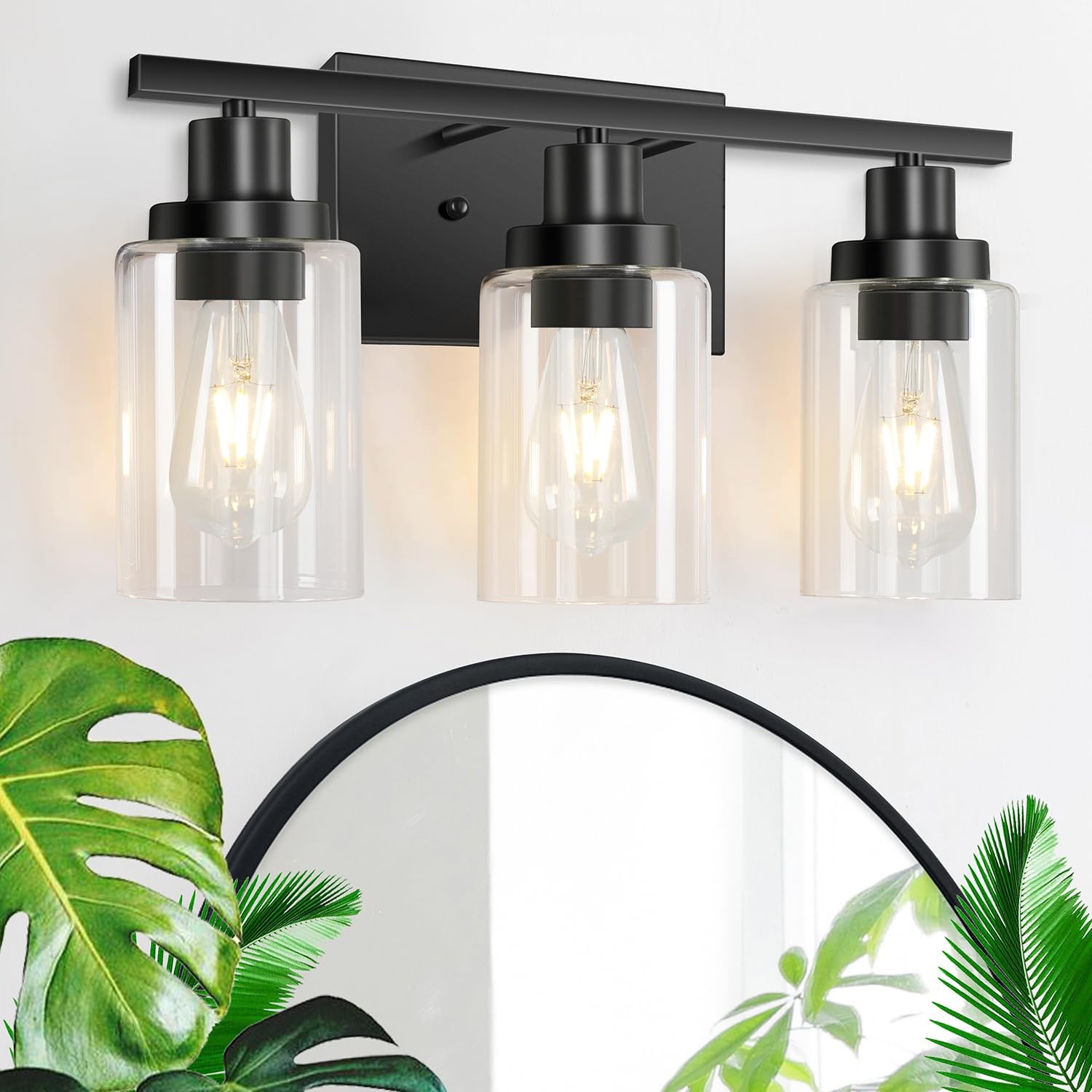 3-Light Vanity Light, Matte Black Bathroom Lighting Fixtures Over Mirror, Modern
