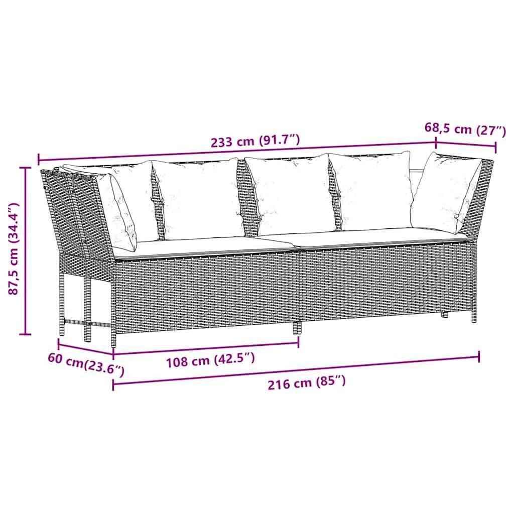 Patio Sofa with Cushions Black Poly Rattan