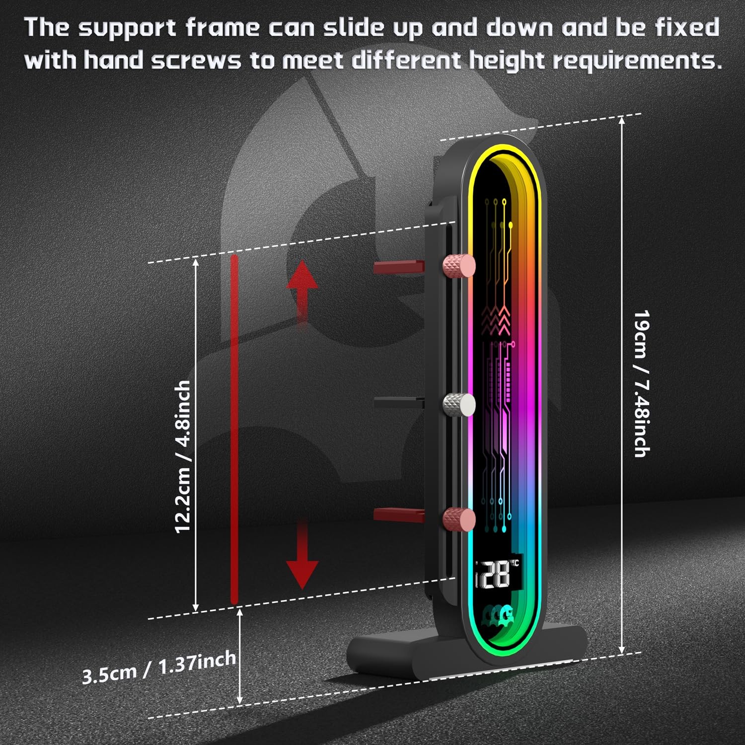 ARGB GPU Support Bracket Temperature Display 5V 3pin Height Adjustable Black