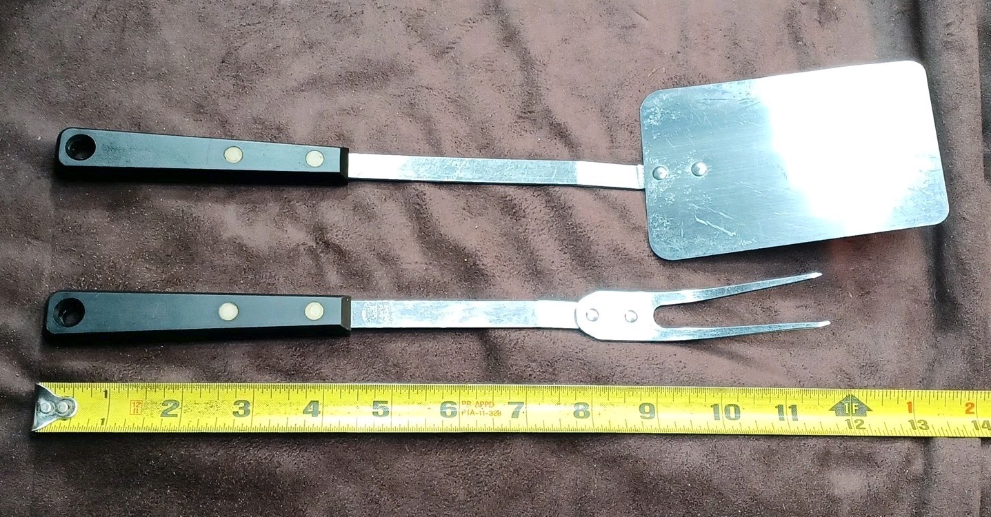 2 Piece Ekco Forge Carving Fork, Solid Flipper / Turner, Blk Composite Handles
