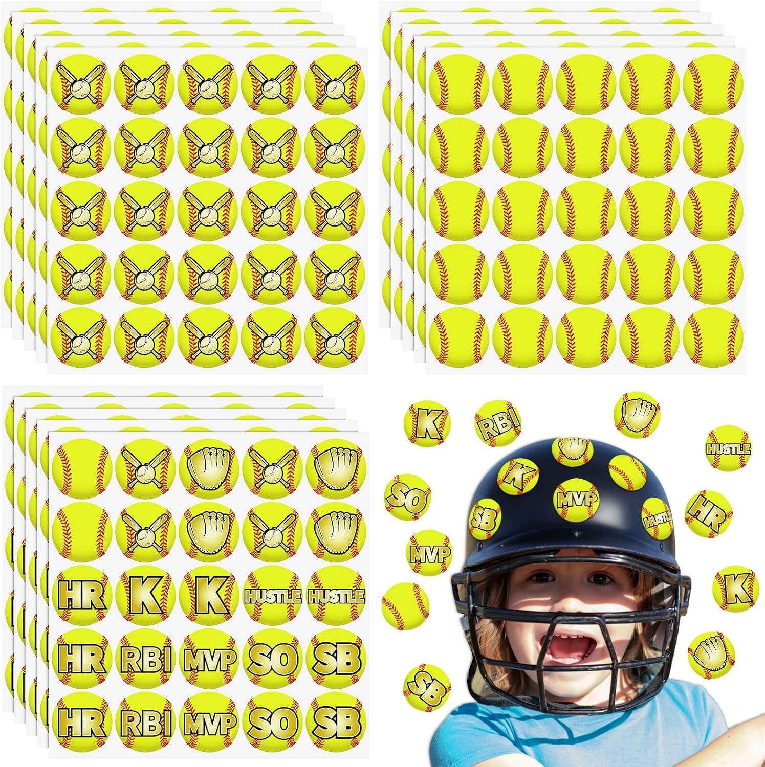 375 Pcs Softball Helmet Decals Award Self Adhesive Baseball Helmet Stickers Soft