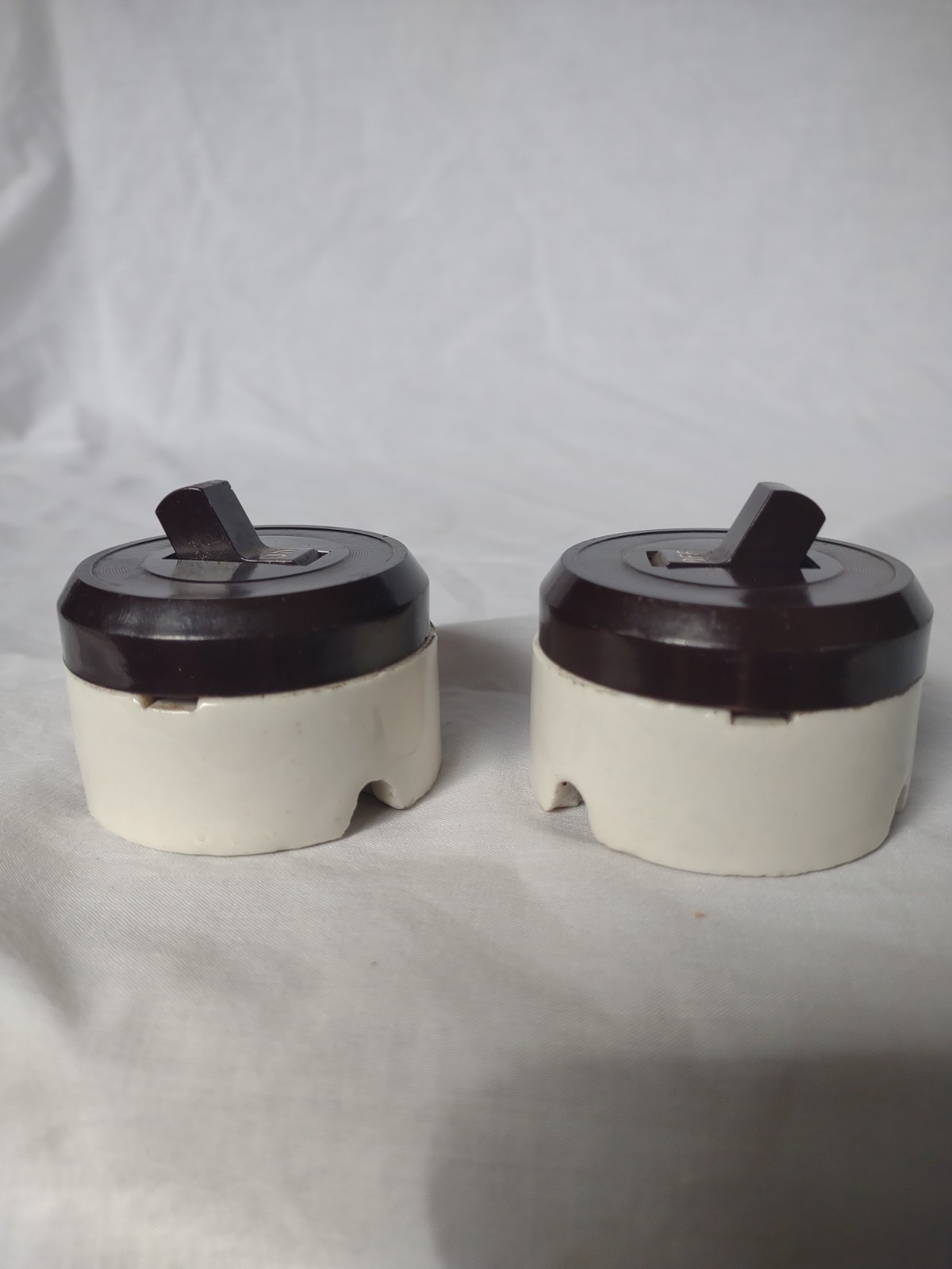 Porcelain Light Switch Round Vintage Pair