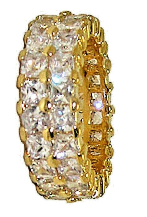 Eternity band ring wide yellow gold plate 2 row CZ infinity 18kt Size 5 NEW
