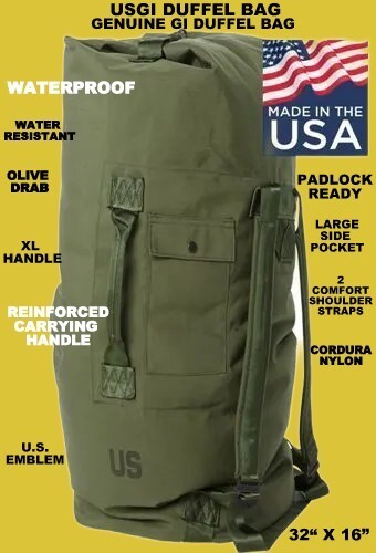 US Military Nylon Duffel Camping Bag WITHOUT WRITING OR DEFFECTS