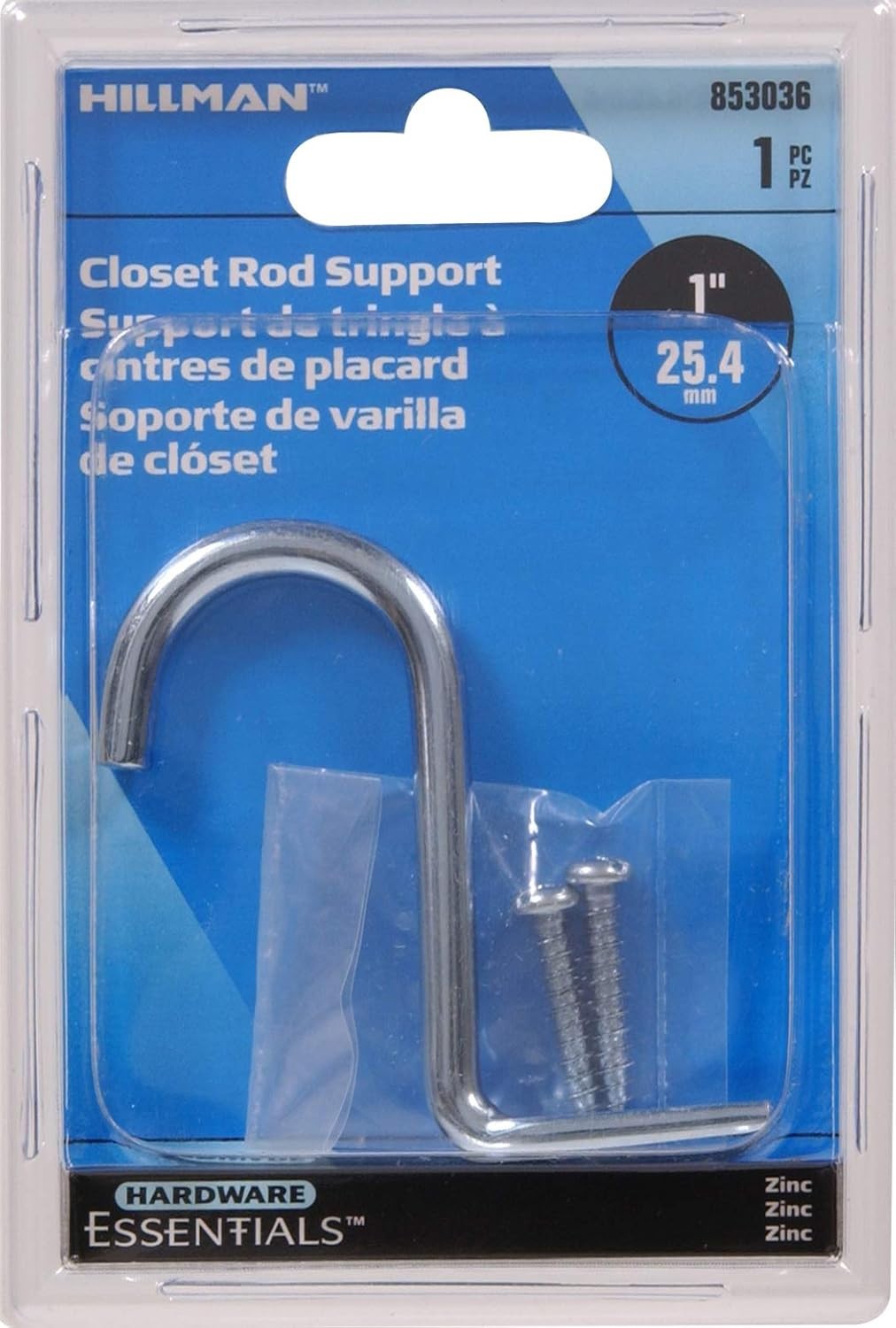 Hillman 853036 Closet Rod Center Support, 1-Inch, Zinc Plated, 1-Pack