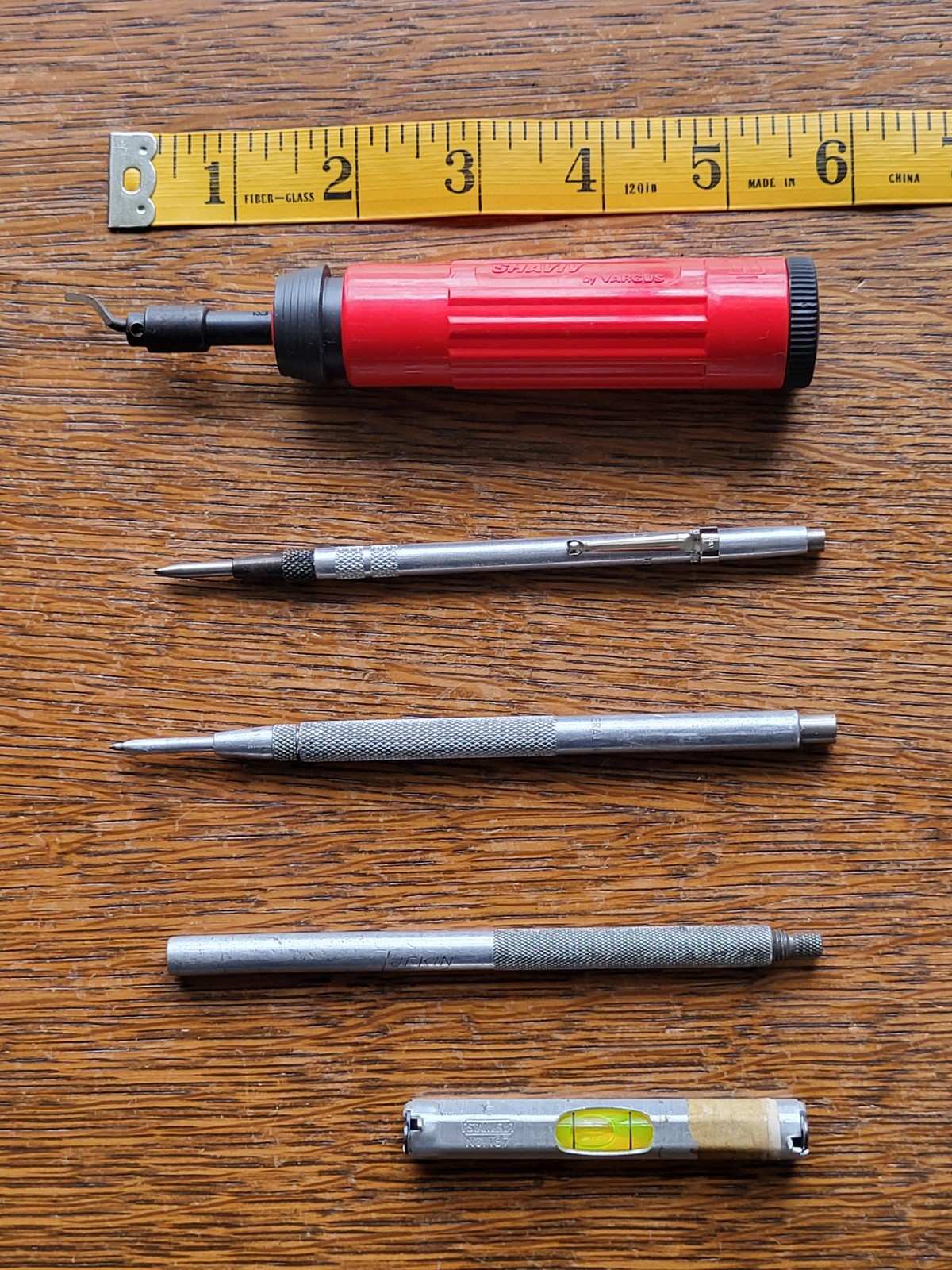 (5) Pocket Tools- (2) Scribers/ Magnetic Tool/Stanley Level/Shaviv Deburr Tool