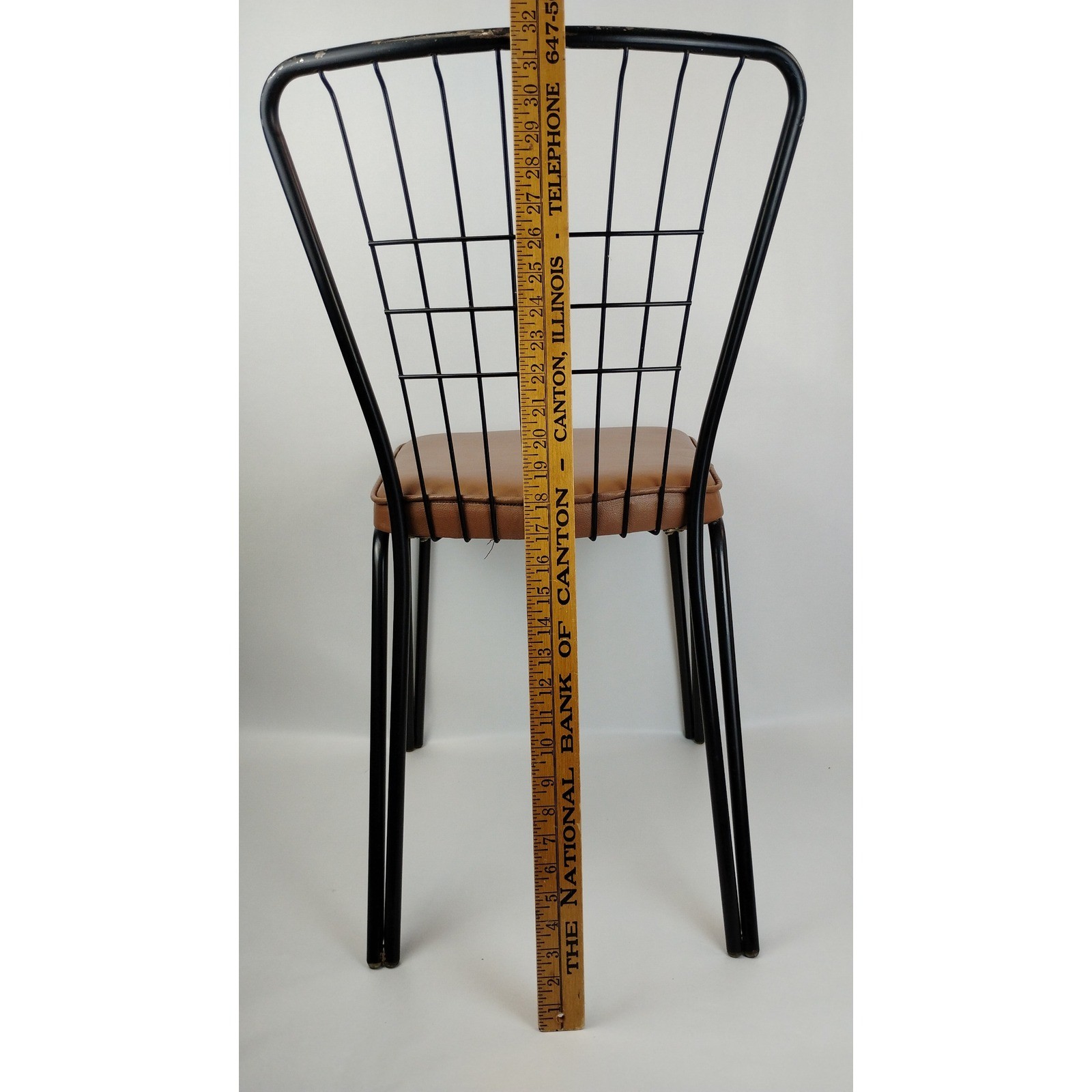 Daystrom 1970s Wrought Iron Wire Mesh Dining Chair Tan Vinyl Seat
