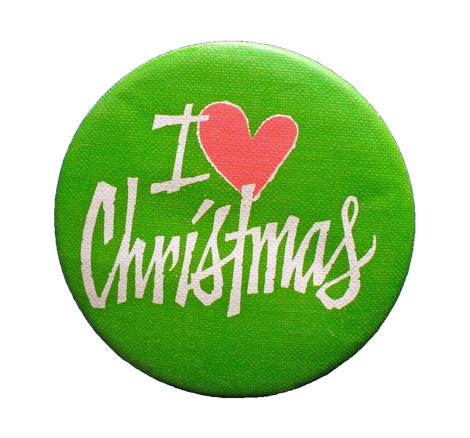 Hallmark BUTTON PIN Christmas Vintage I LOVE Heart Holiday PINBACK ~ MINT