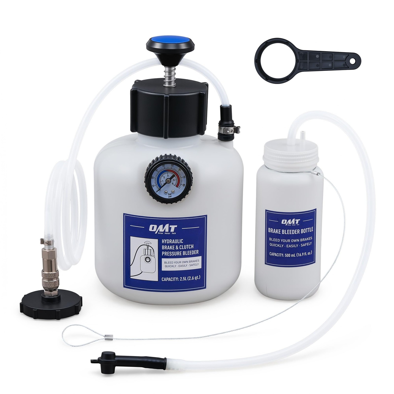 OMT 2.5L Pressure Brake Bleeder Kit Extractor with 49.5mm Adapter, blue&white