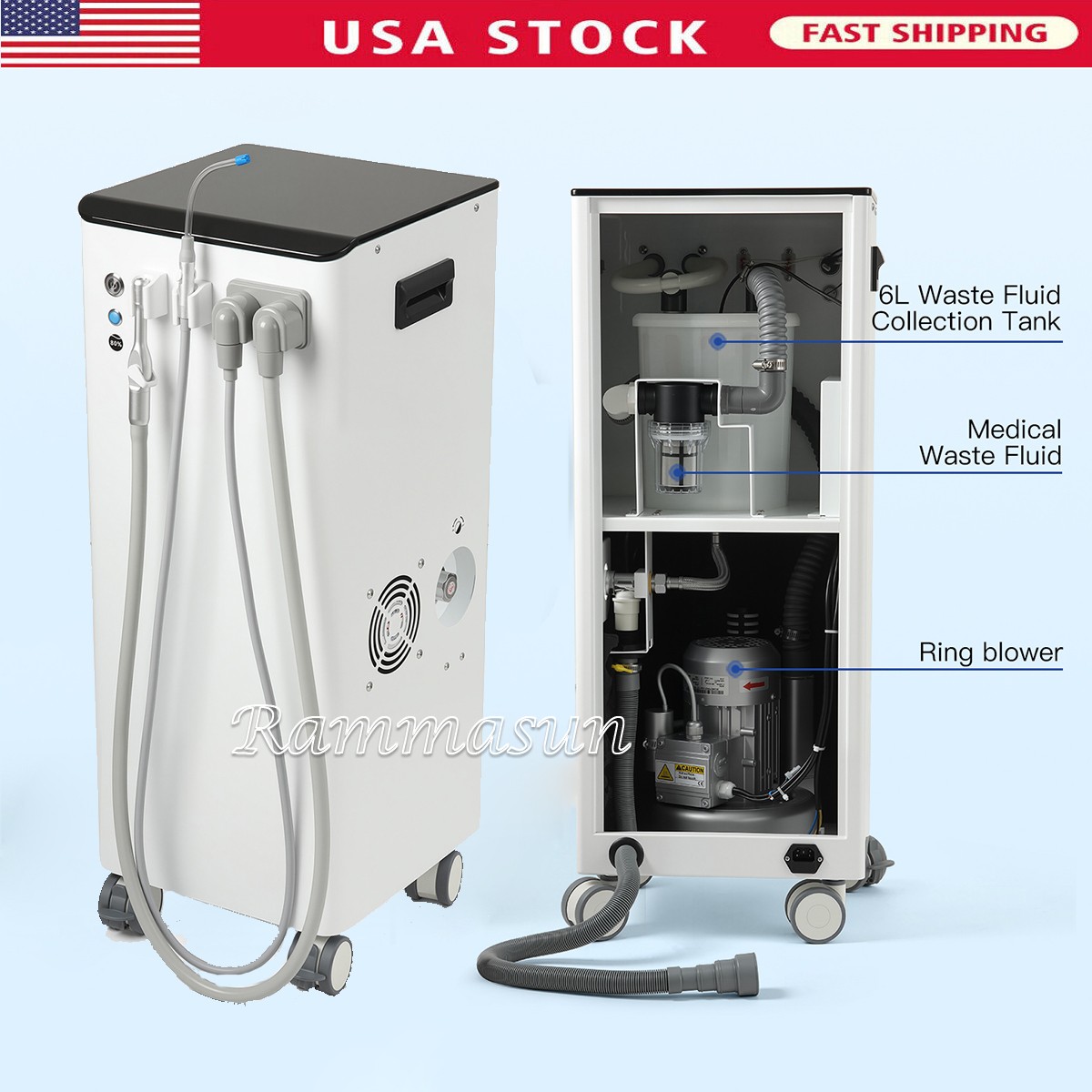 350L/min Portable Dental Suction System Mobile Vacuum Pump with Strong Suction