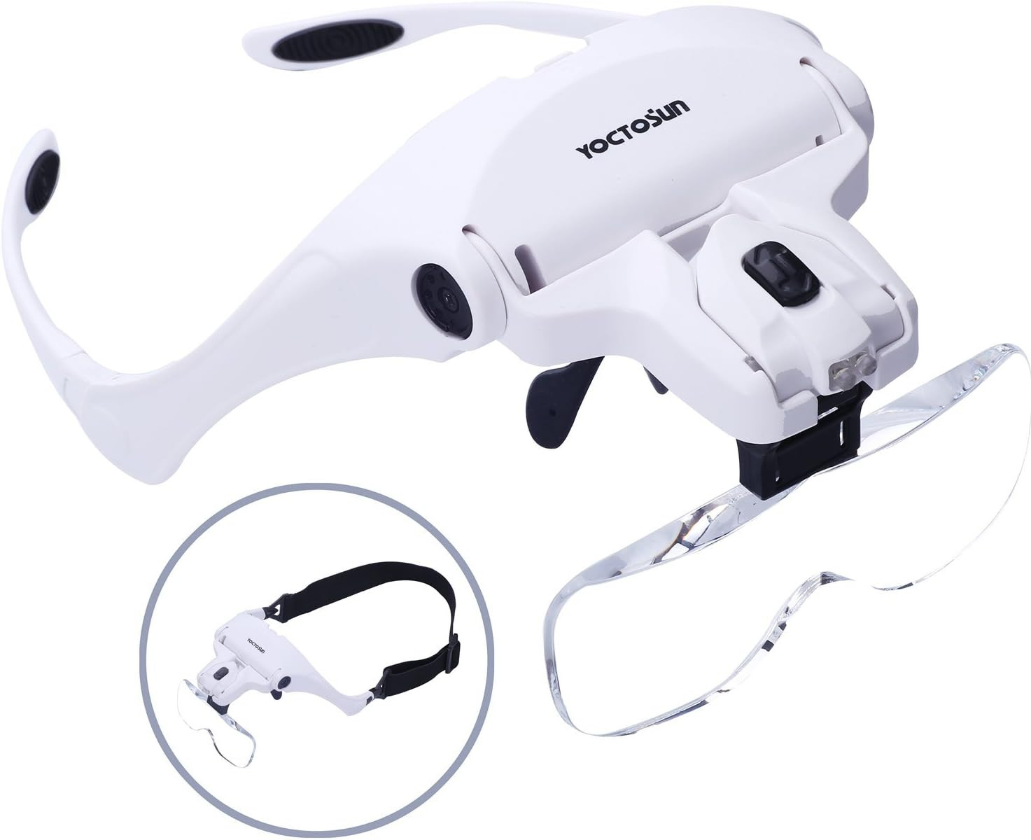 YOCTOSUN Head Mount Magnifier with 2 Led Professional Jeweler'S Loupe Light Brac