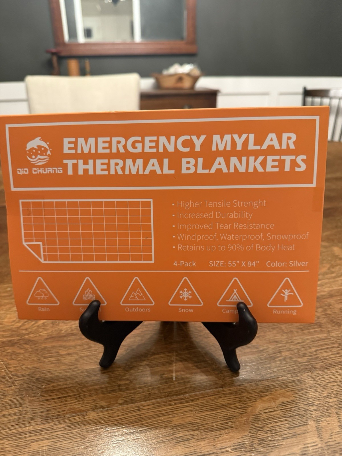 Emergency Blankets (4 Packs, 84" L x 55" W) Mylar Thermal Blankets Silver 4pack