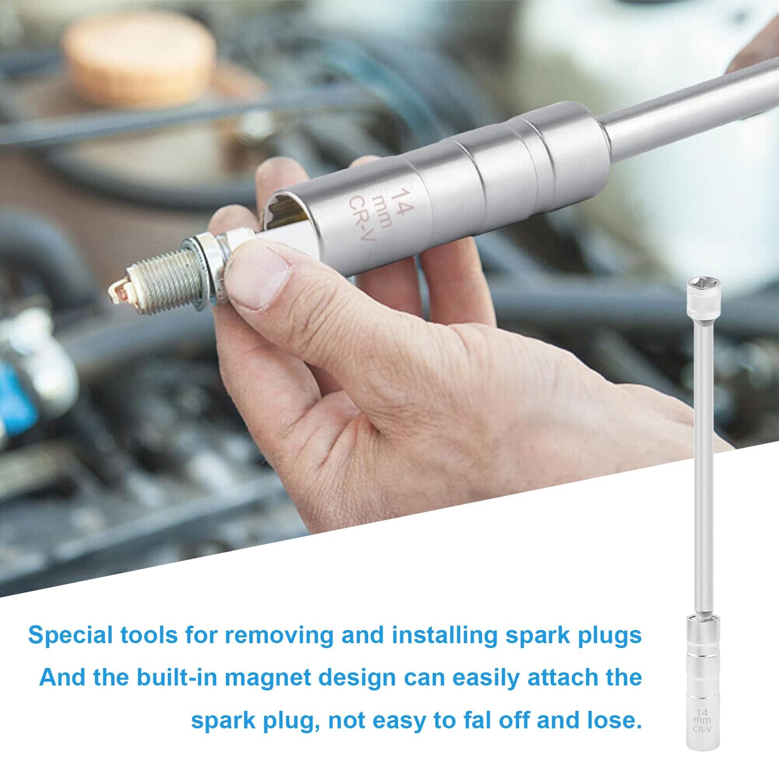 New 14MM Thin Wall Magnetic Swivel Spark Plug Socket 12-Point Removal Tool