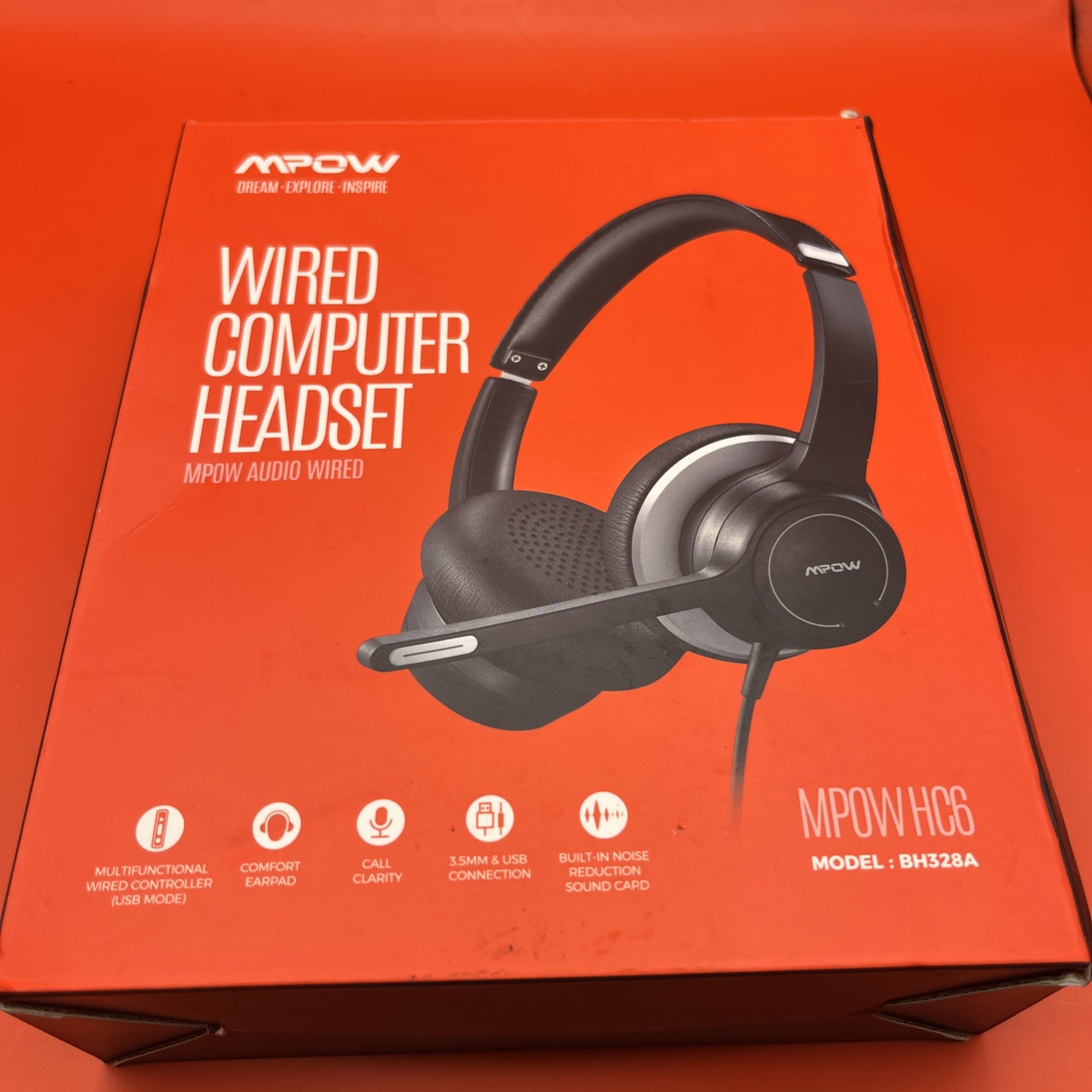 Mpow HC6 BH328A Wired Headset w/ Boom Mic, USB + 3.5mm, Black 9.5ft