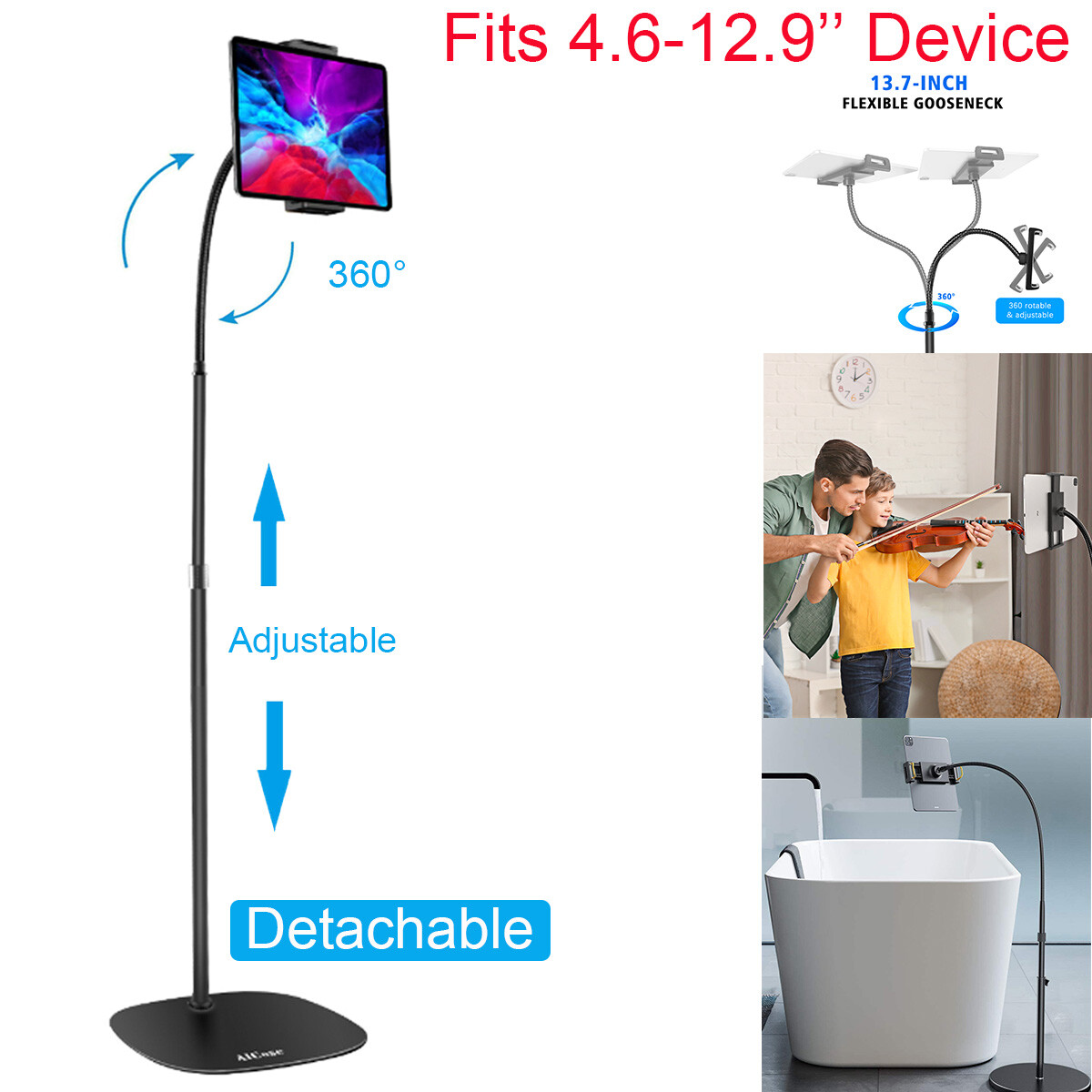 Detachable Universal Cell Phones Tablet iPad Selfie Gooseneck Floor Stand Holder
