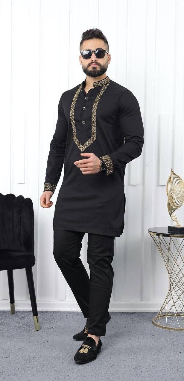 Men's African Embroidered Shirt Pants Groom Wedding Guest Birthday Party Outfit