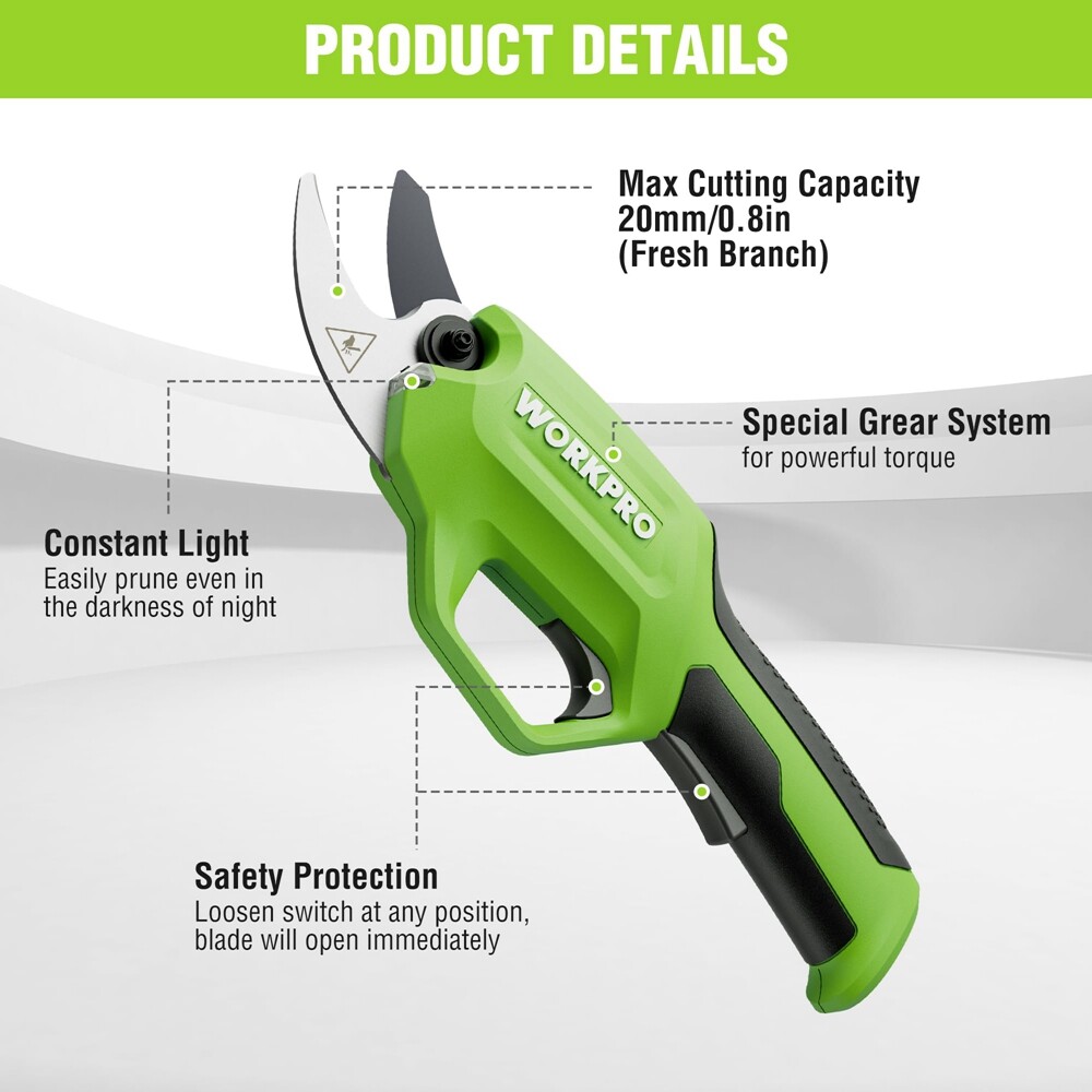 WORKPRO 7.2V Electric Pruning Shears Cordless Tree Pruner Branch Cutter Scissors