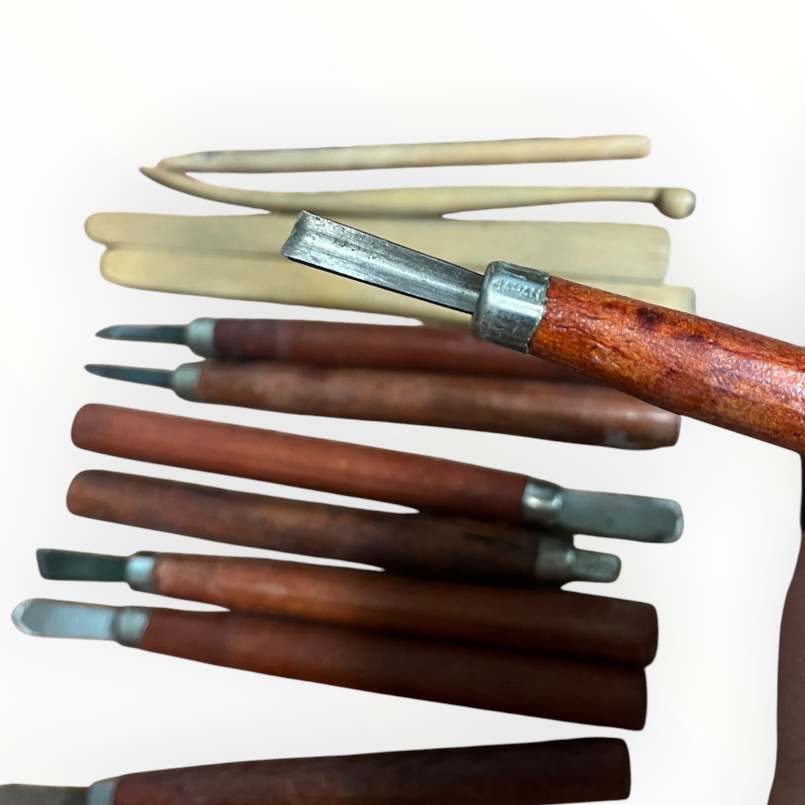 Vintage Japan Wood Carving Tools Pottery Clay Modeling Set with Wood Blocks 18pc