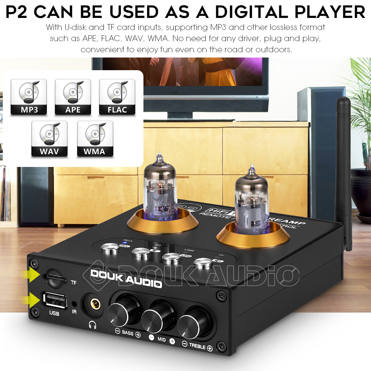 Mini Tube Preamplifier with Bluetooth 5.0 / USB SD Play / Headphone Amp / Remote