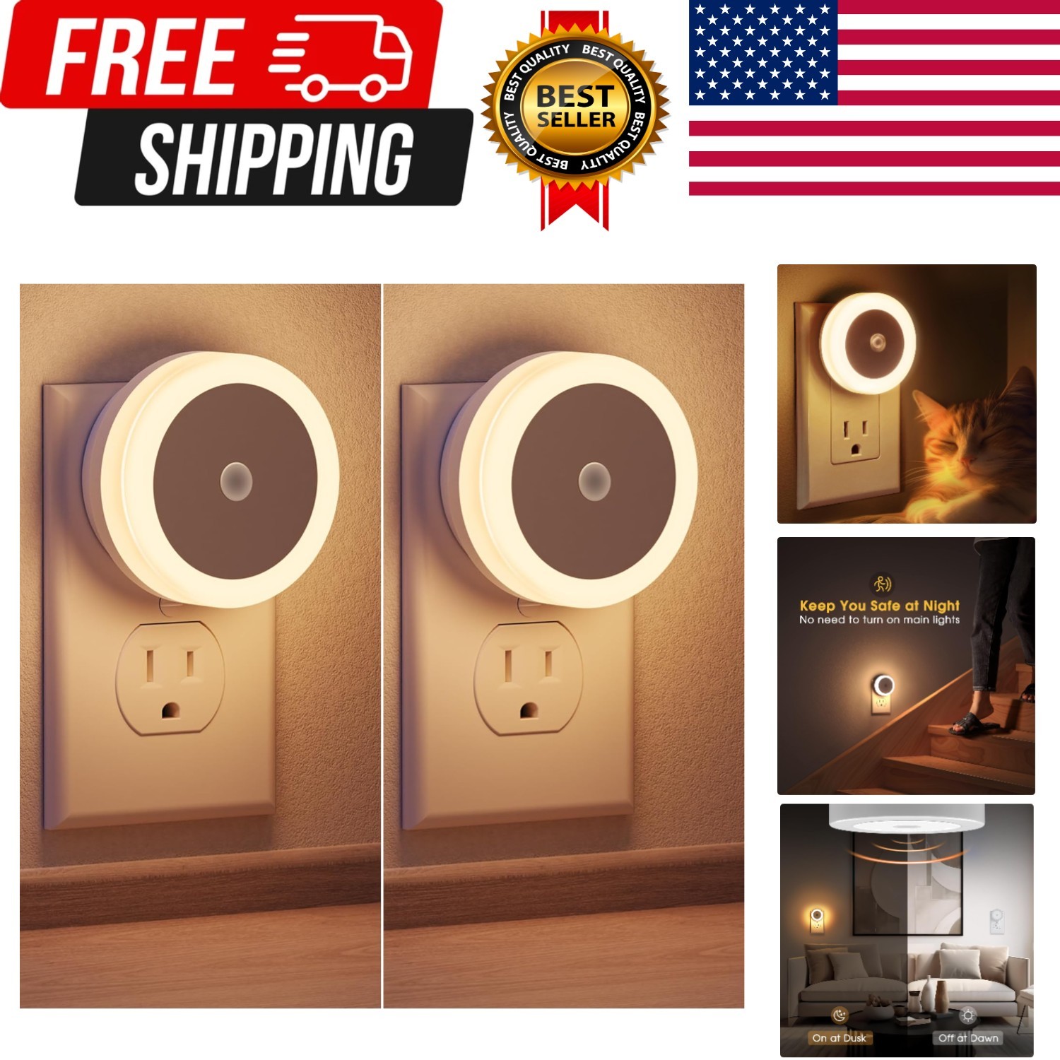 Night Lights Plug into Wall, [2 Pack], Nightlight with Light sensors, LED Nig...