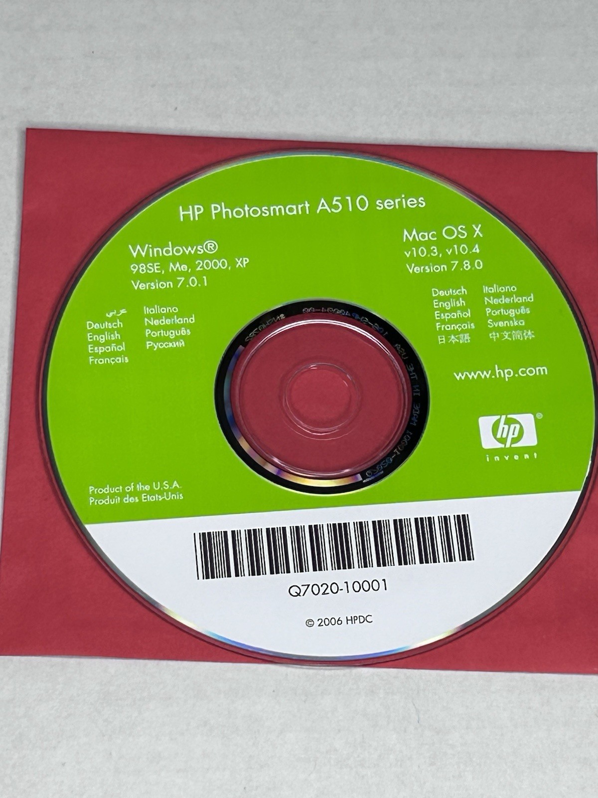 HP Photosmart A510 Series Software Driver CD Q7020-10001 Windows & Mac Disc Only