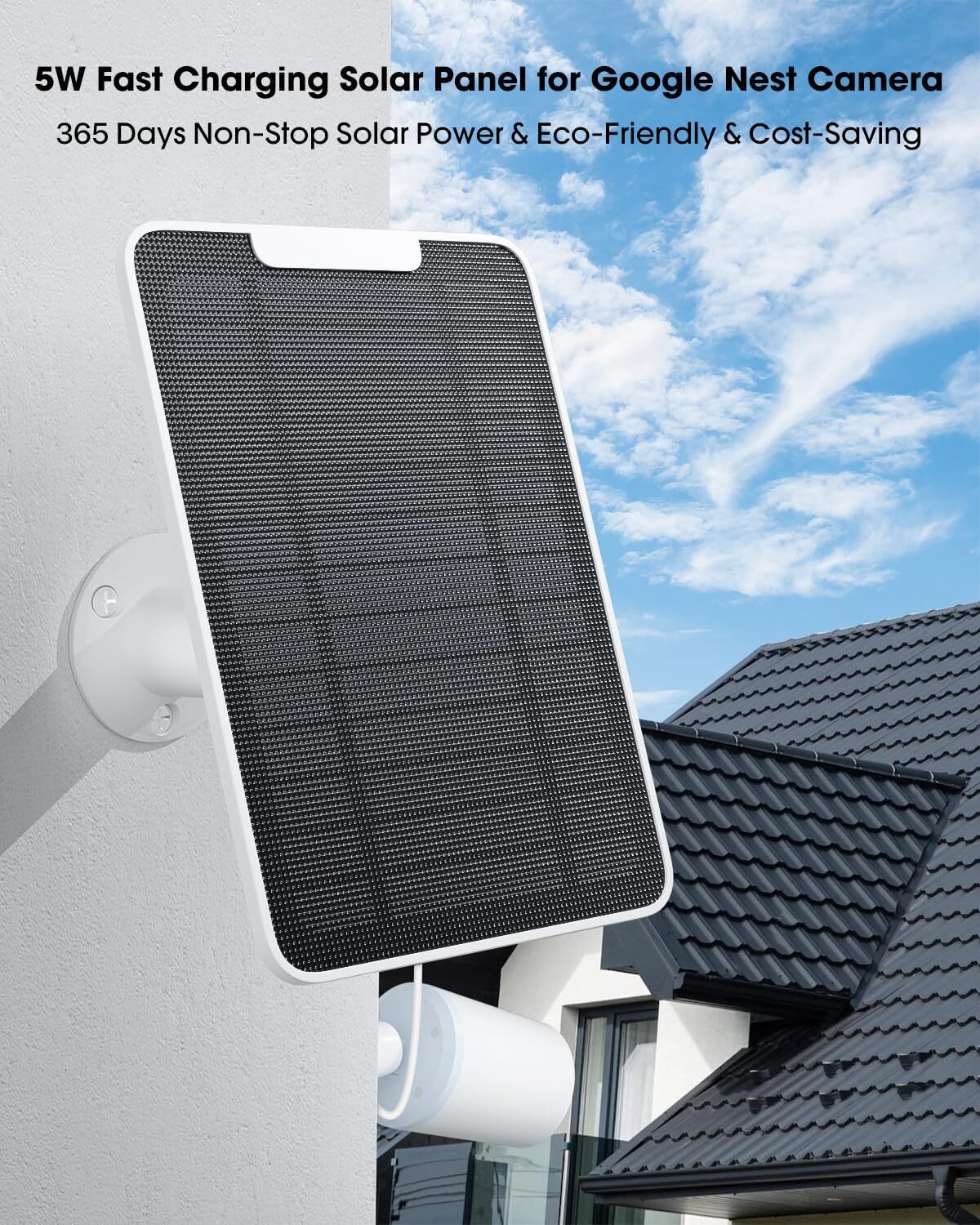 4Pcs Solar Panel Charger Compatible with Google Nest Camera Outdoor +13ft Cable