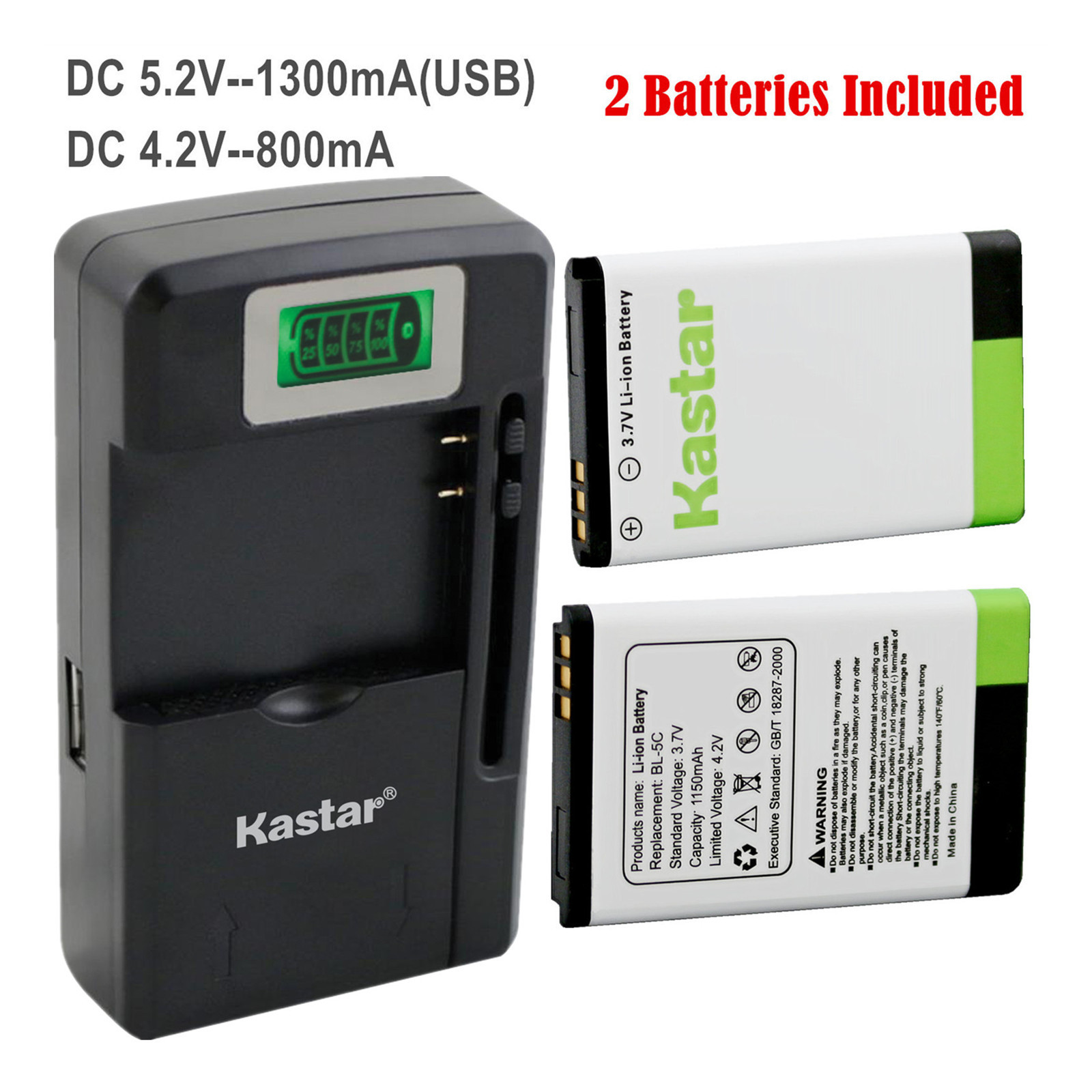 Kastar BL-5C Battery Charger for NOKIA 1100 2112 2270 2280 2285 2300 2600 2850