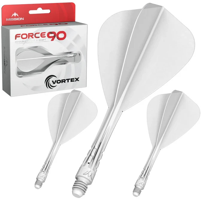 MEDIUM WHITE KITE MISSION FORCE 90  VORTEX 1 PIECE MOLDED SHAFT & FLIGHT