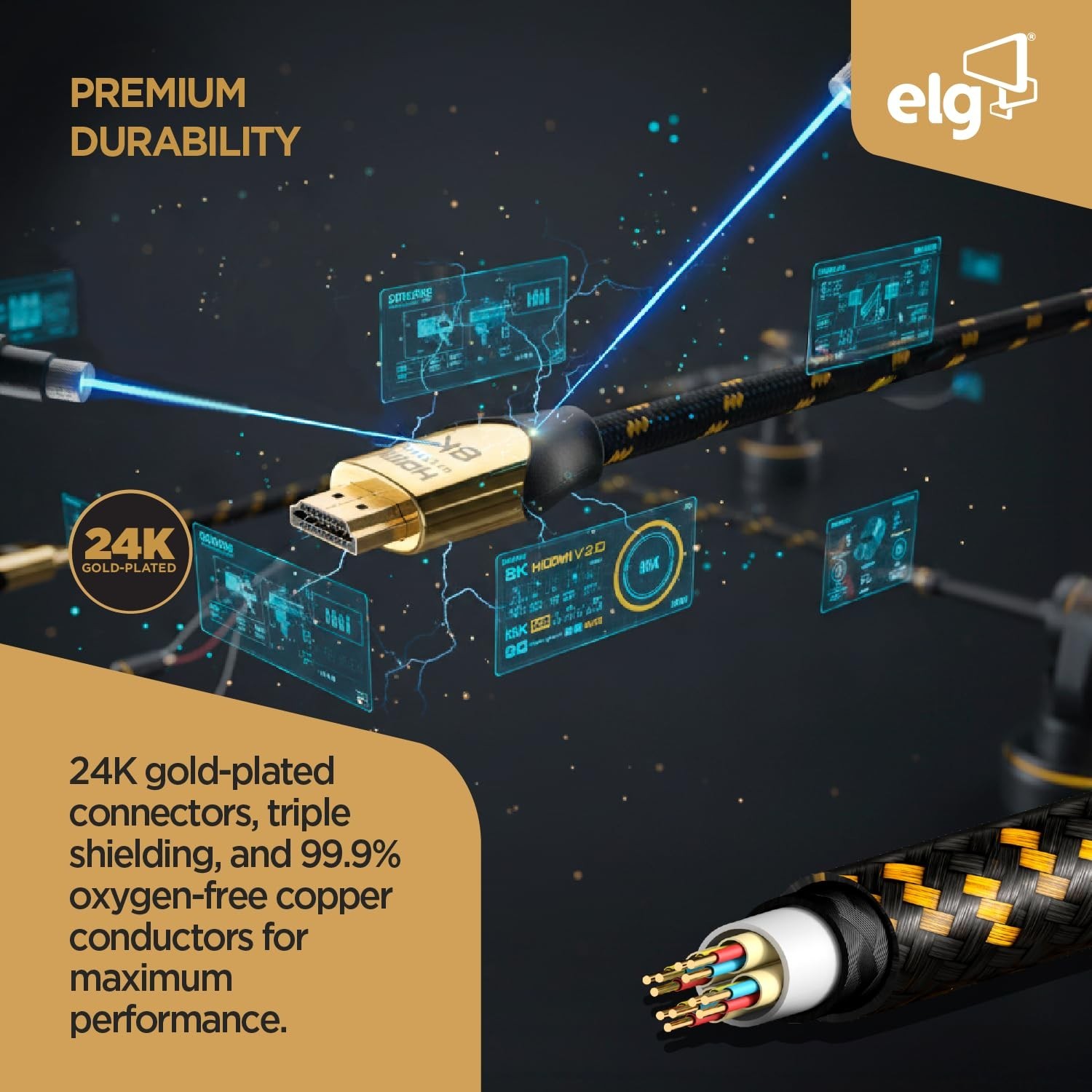 ELG 8K Ultra High Speed HDMI 2.1 Cable, 48Gbps Bandwidth, eARC & VRR Support,...