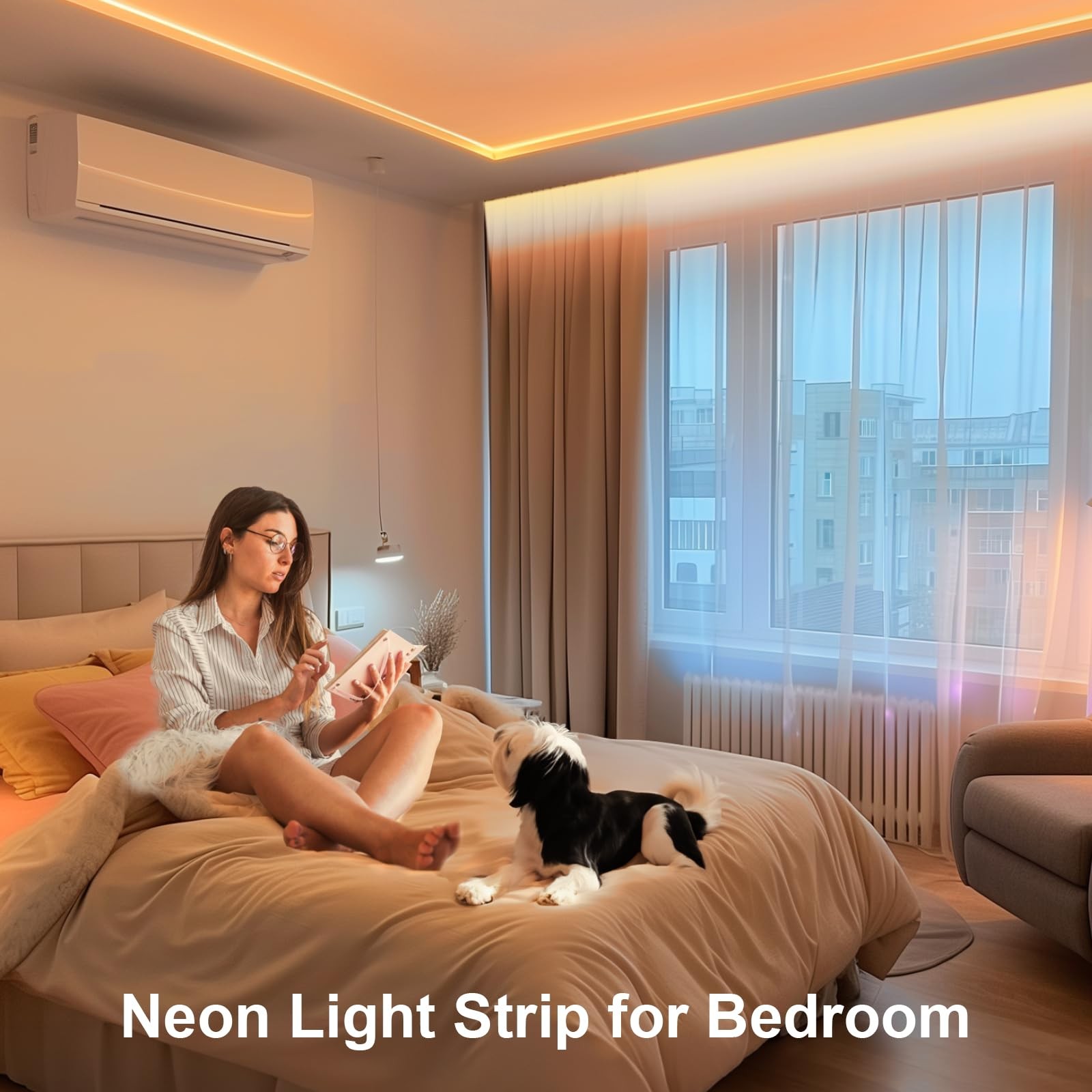 Neon Light Strips, Warm White Dimmable Lights, 16.4ft/5m Flexible Waterproof ...