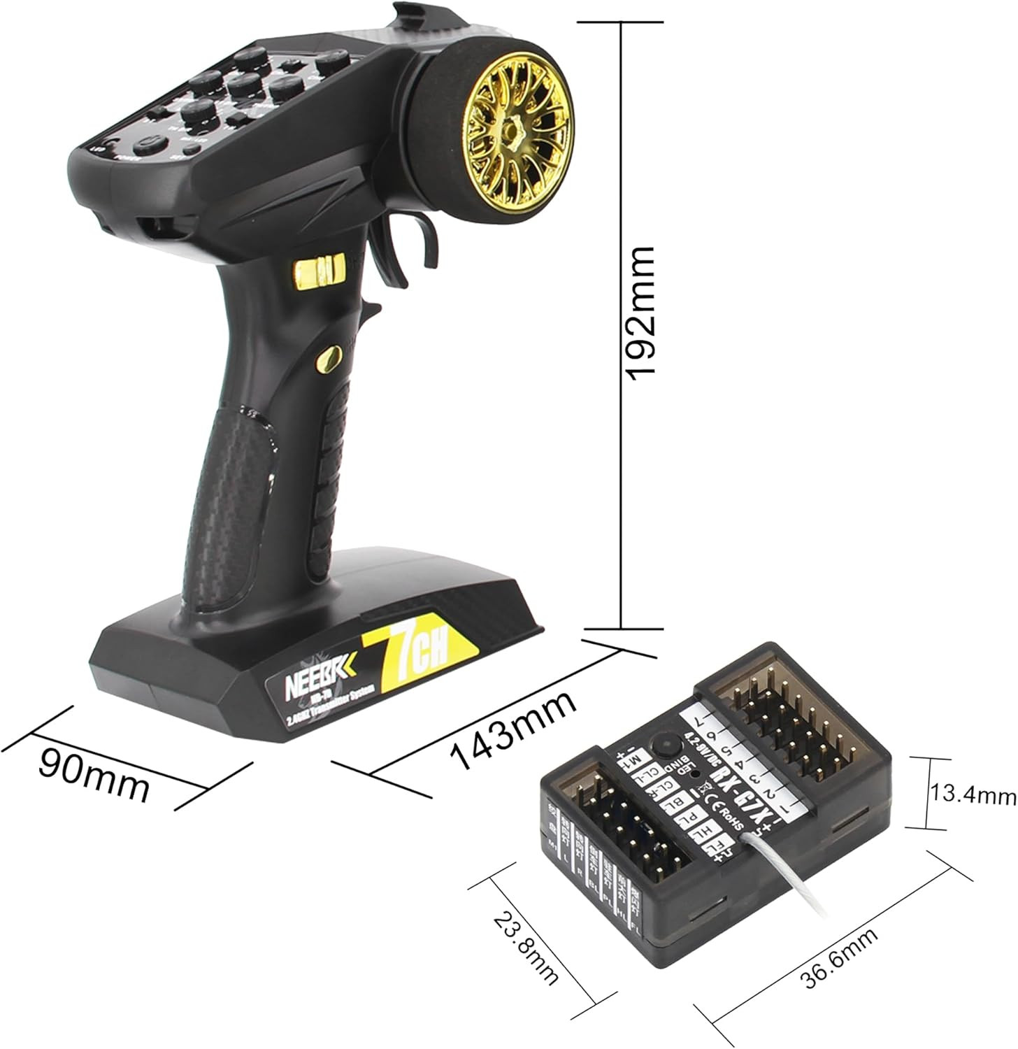 7 Channels RC Transmitter with Receiver Built-In Light Control System and 12LED
