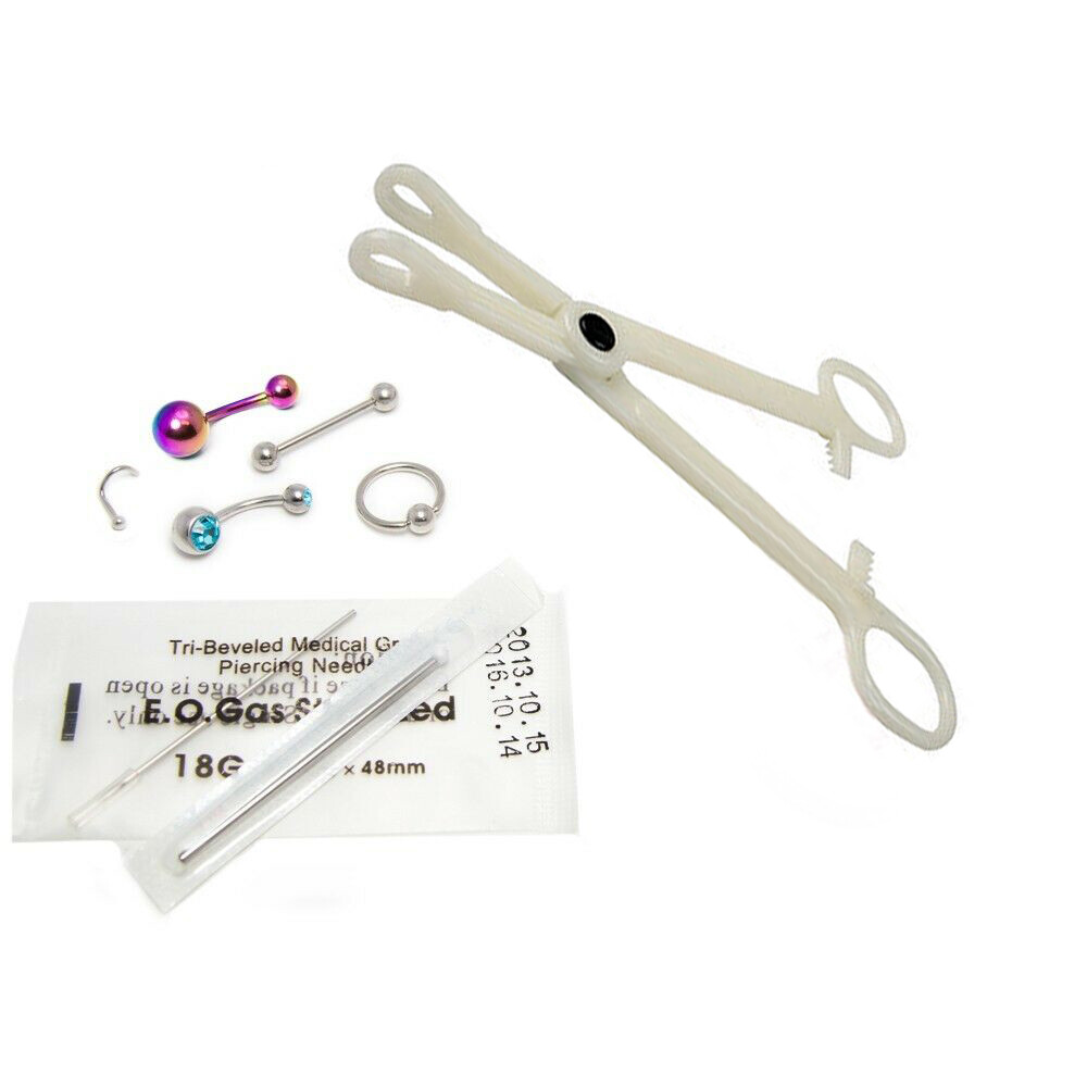 Kit Body Piercing for Belly Tongue Nipple Lip Nose 14G & 18G Needles 8 Piece