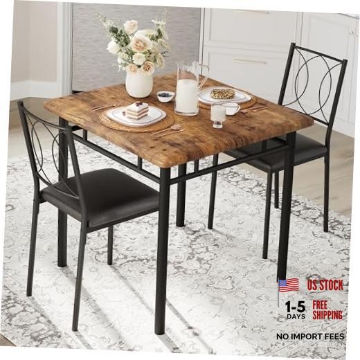 Space-Saving Dining Table Set for 2 – 3-Piece Farmhouse Wooden Table & |