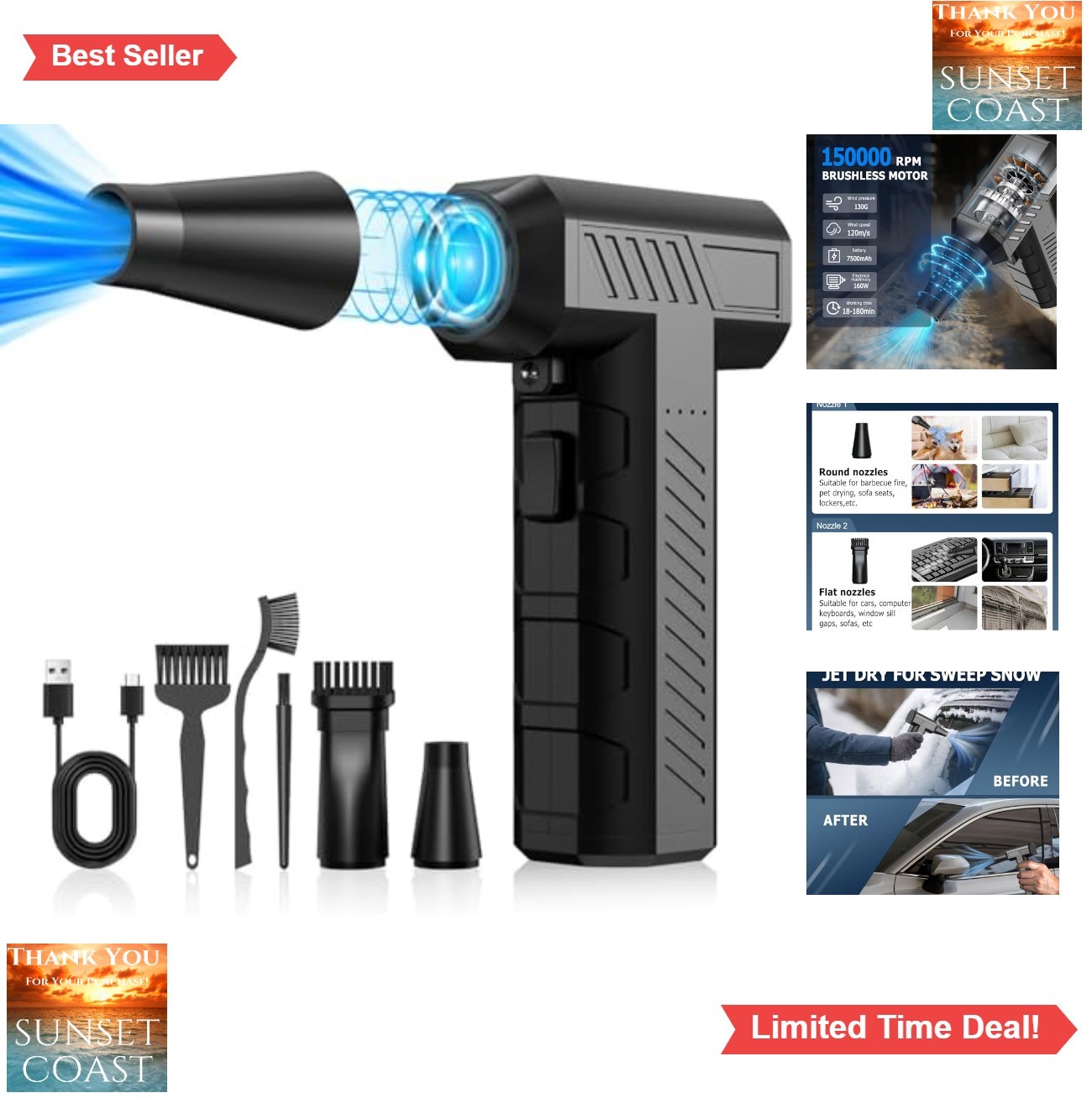 Compressed Air Duster 150000RPM Cordless Rechargeable Blower Keyboard PC