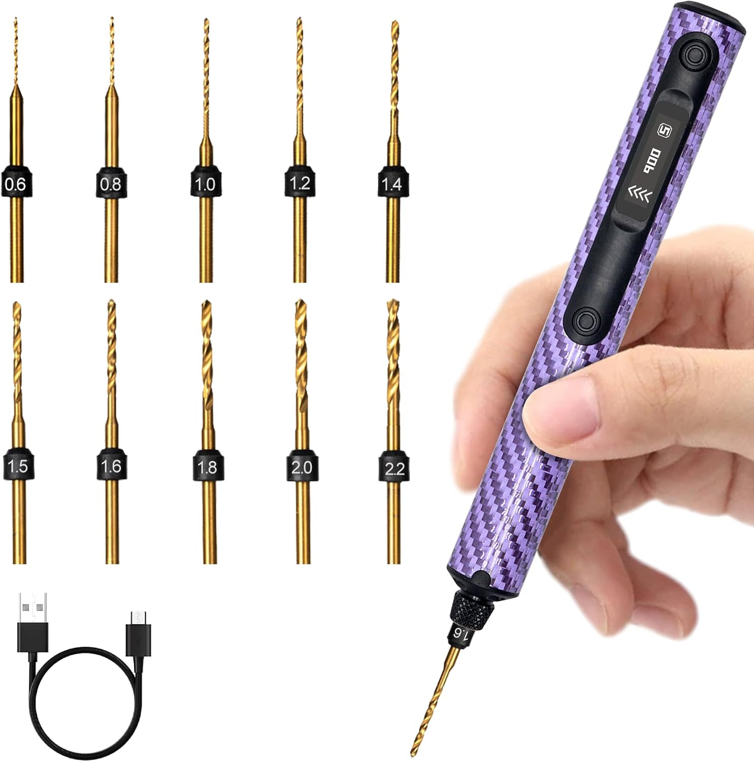 Mini Electric Drill, Smart Precision Hand Drill with OLED Display, 5-Speed, 900R