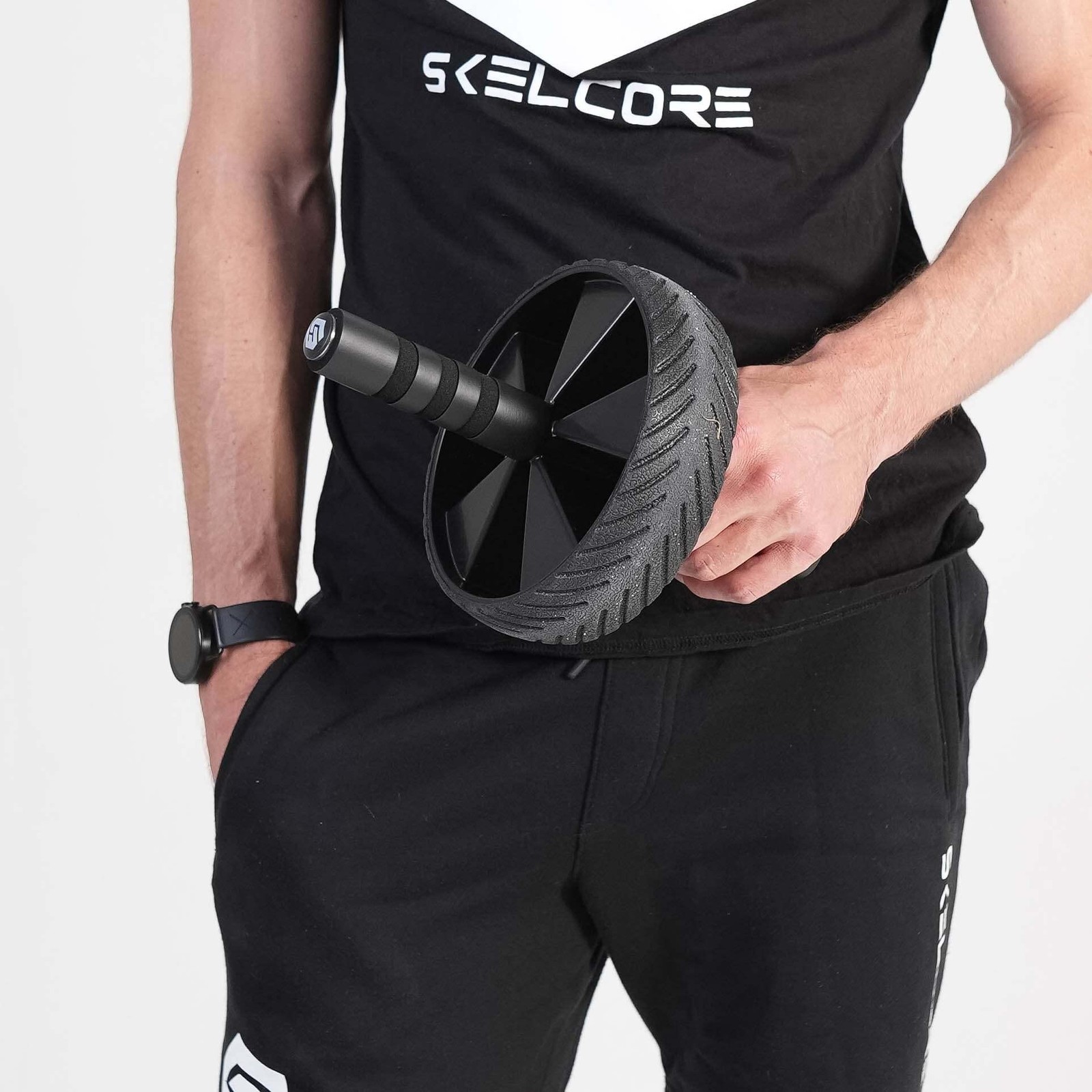 Skelcore Ab Wheel Roller for Core Strength – Non-Slip Handles Exercise Black
