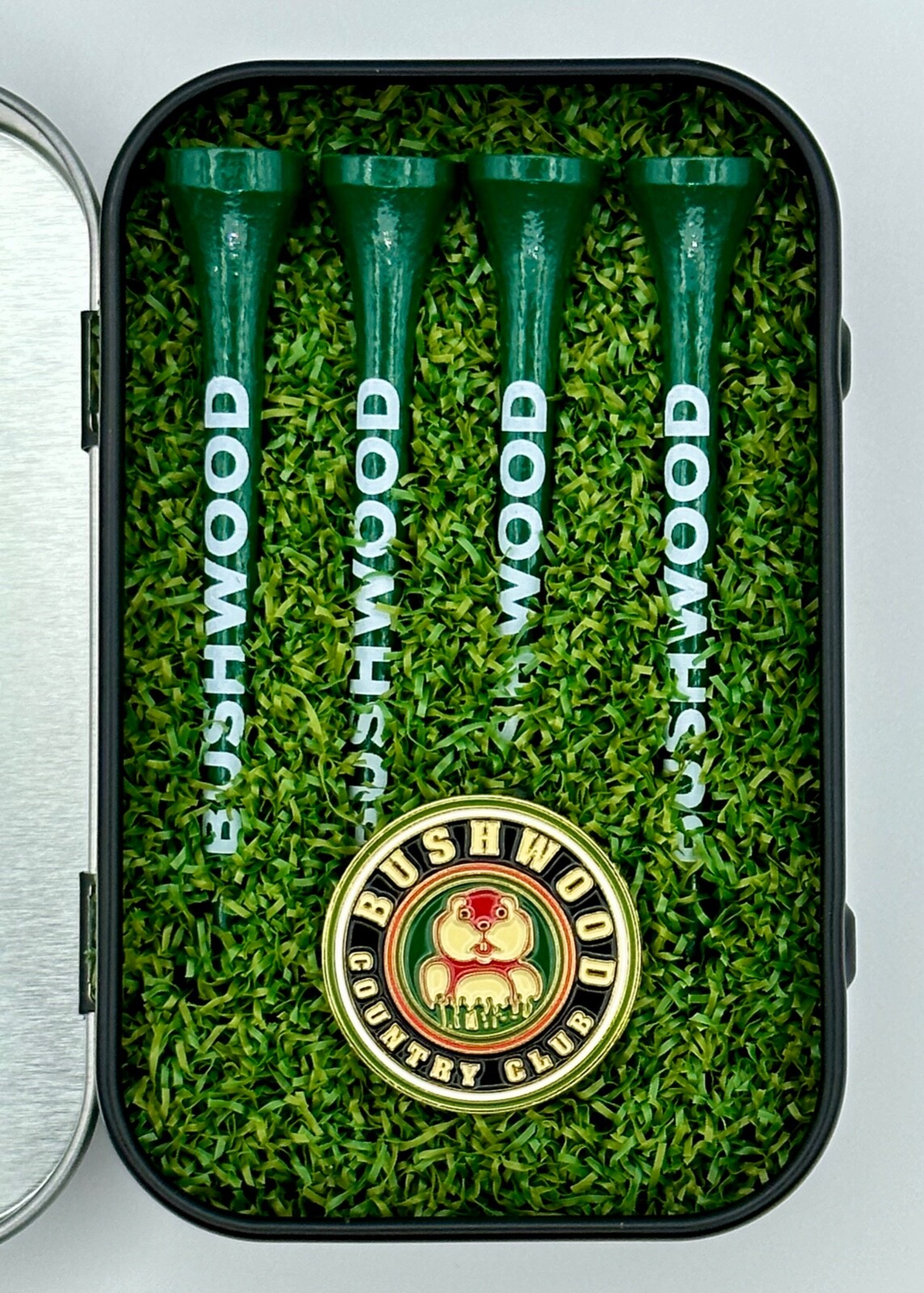 Bushwood  ... Golf Ball Marker with Gift Tin with 4 Bushwood Tees