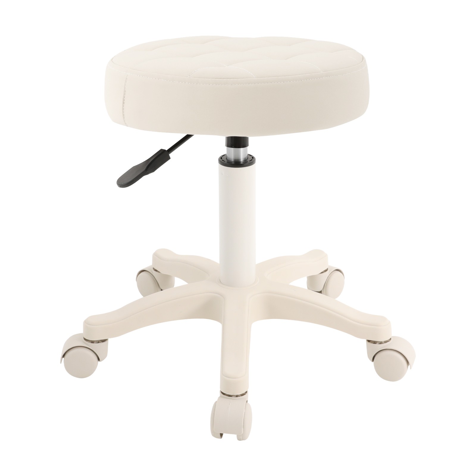 PU Leather Round Rolling Stool with Wheels, Height Adjustable Bar Stool