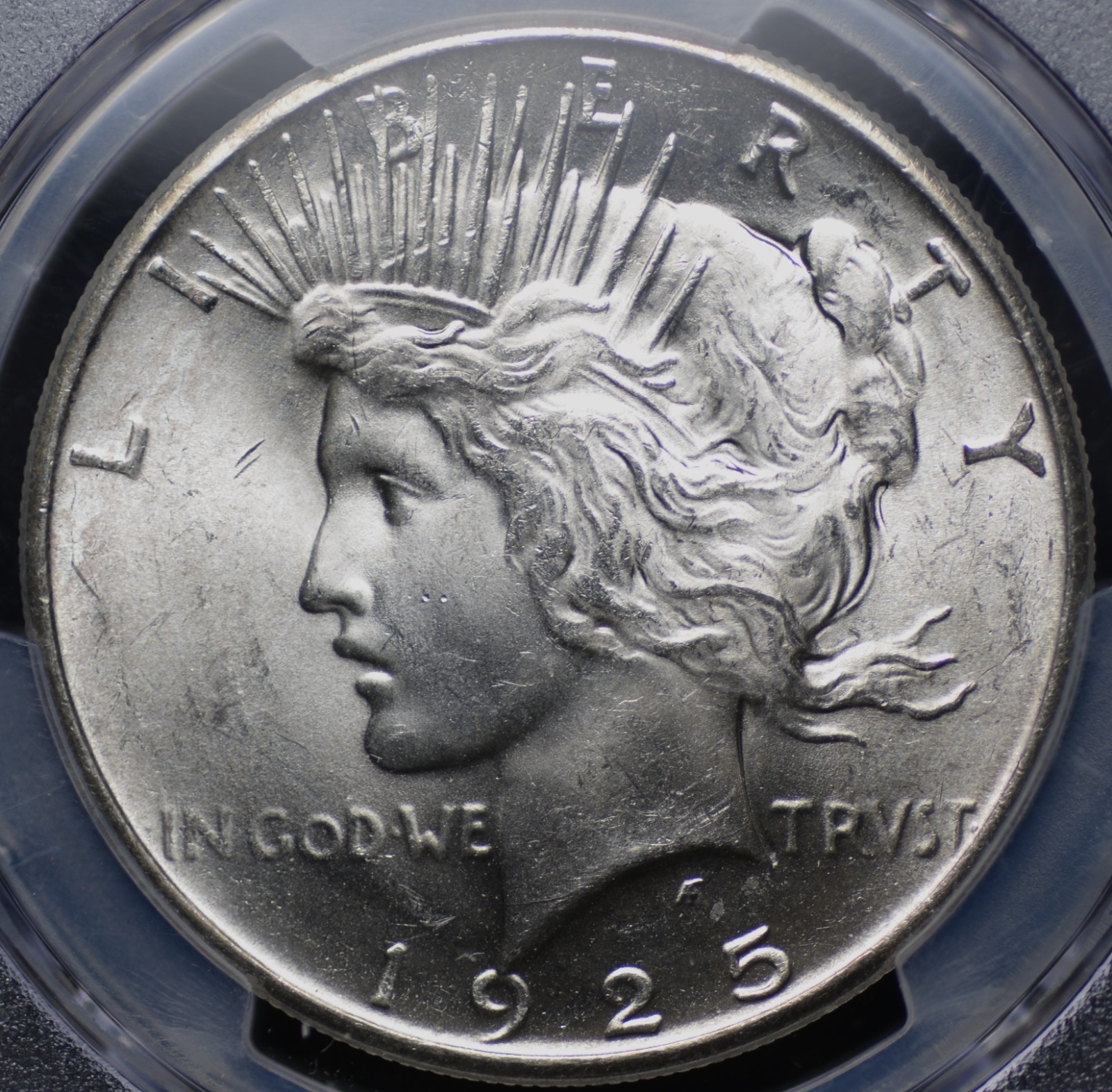 1925 PEACE DOLLAR PCGS MS 64 BLAZING RADIENT SILVER LUSTER, WELL STRUCK, LIGHT